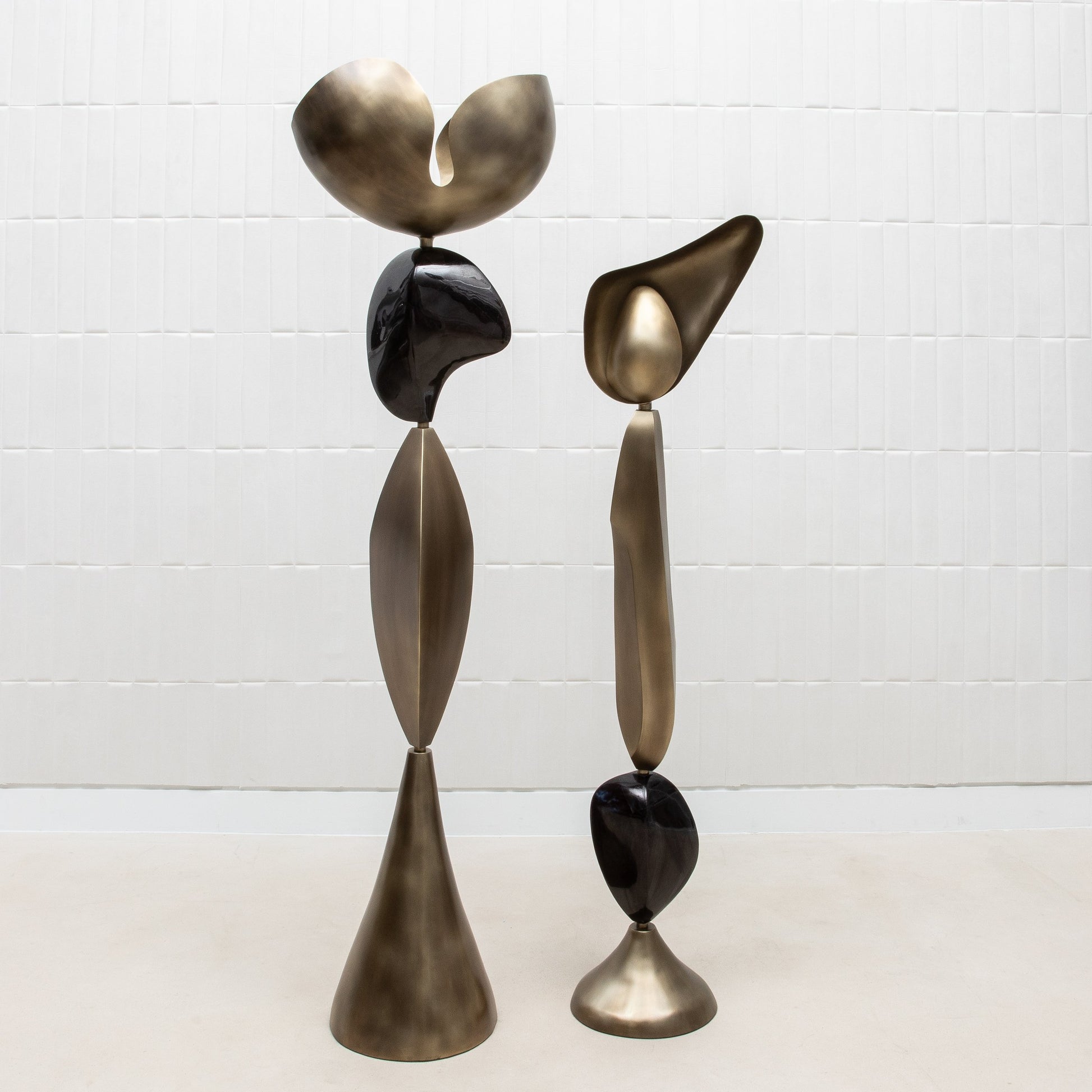 Sky & Moon Sculptural Floor Lamps in Brass and Black Shell by KIFU Paris