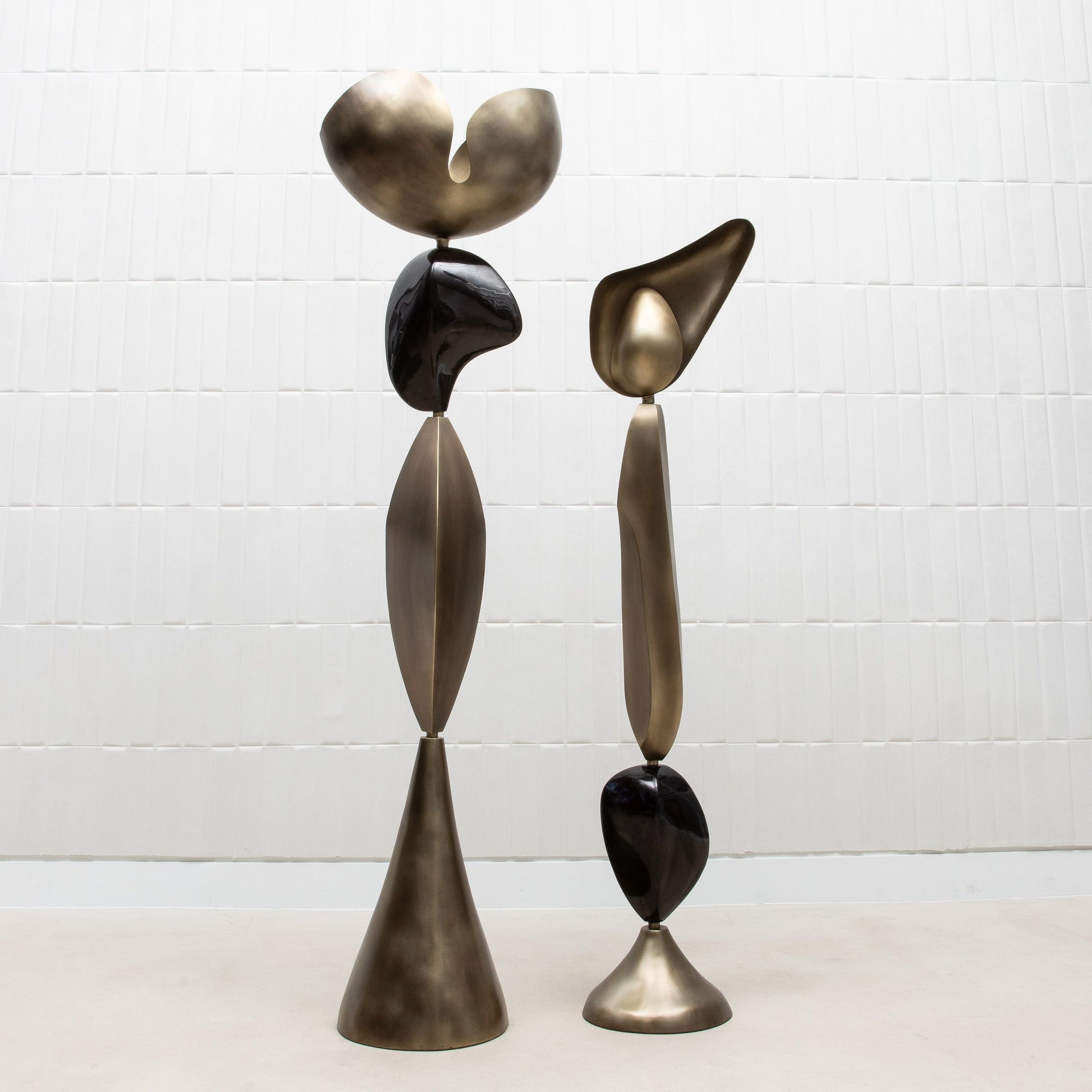 Sky & Moon Sculptural Floor Lamps in Brass and Black Shell by KIFU Paris