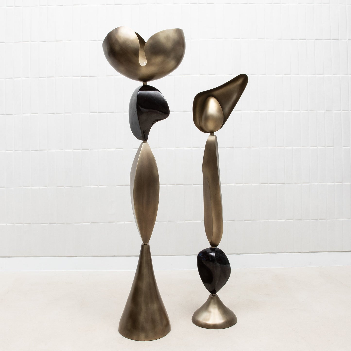 Sky & Moon Sculptural Floor Lamps in Brass and Black Shell by KIFU Paris