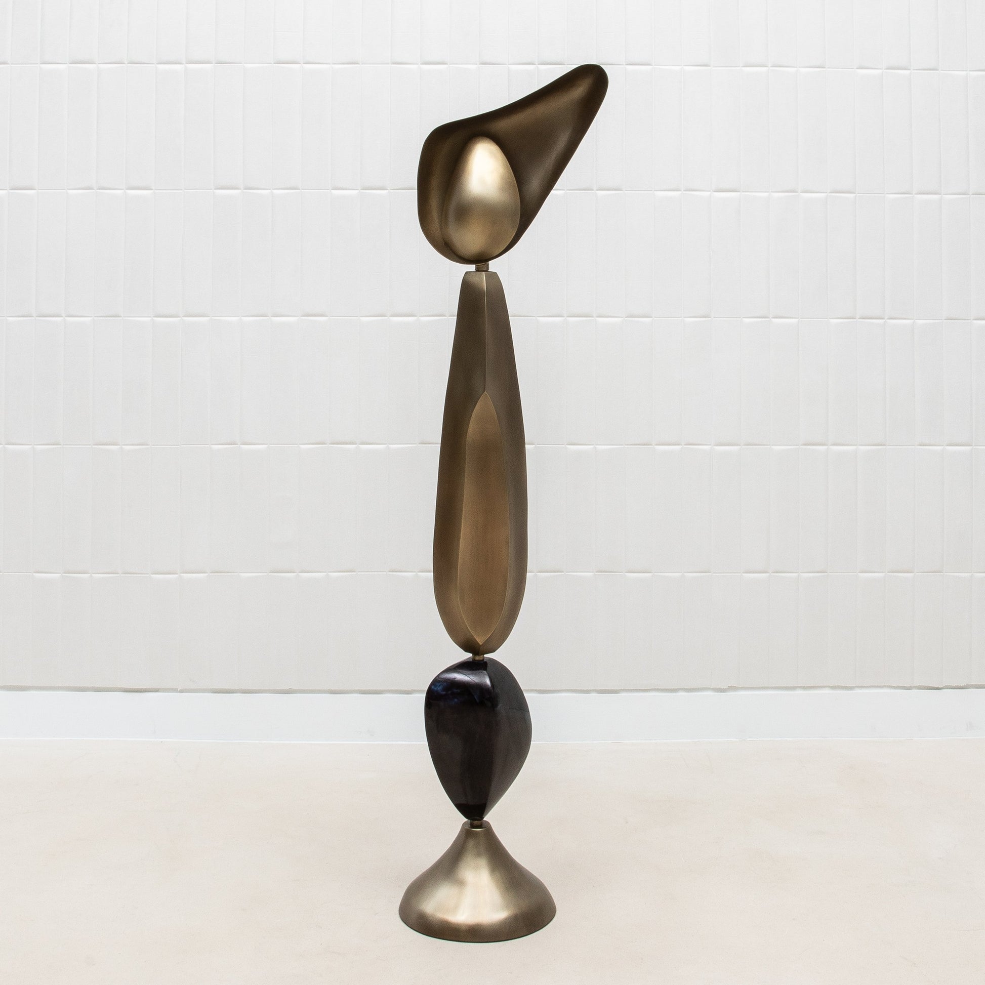 Sky & Moon Sculptural Floor Lamps in Brass and Black Shell by KIFU Paris