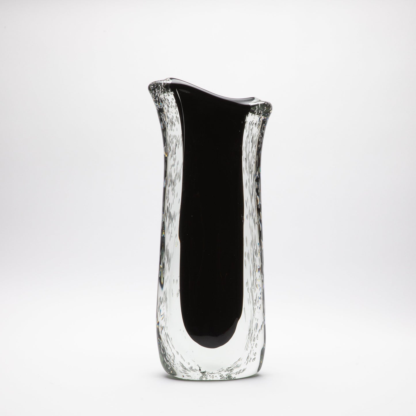 Murano Vase with Bubbles in Clear and Onyx Black