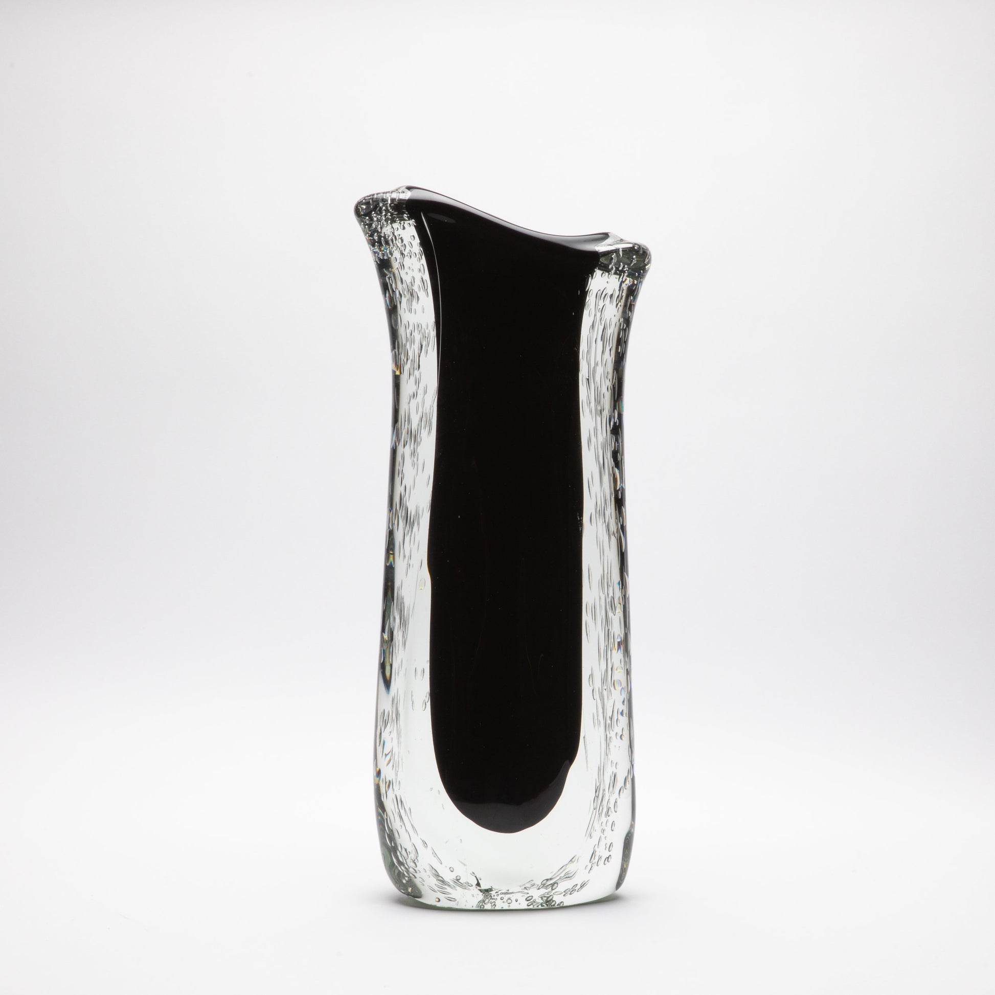 Murano Vase with Bubbles in Clear and Onyx Black