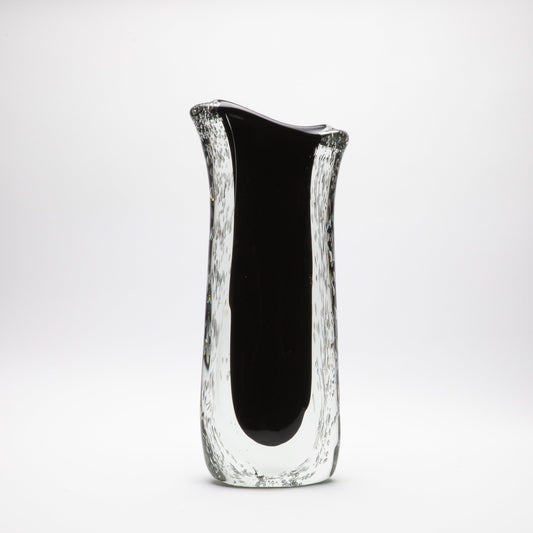 Murano Vase with Bubbles in Clear and Onyx Black