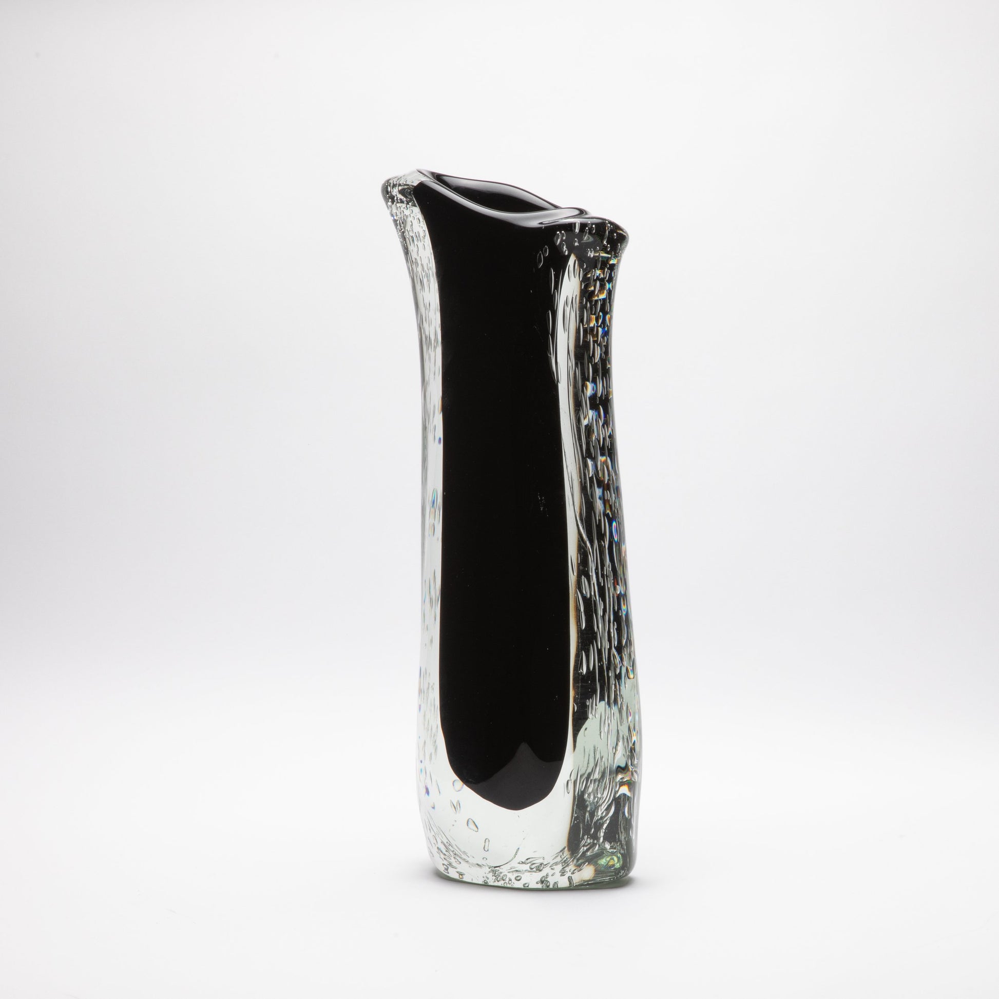 Murano Vase with Bubbles in Clear and Onyx Black