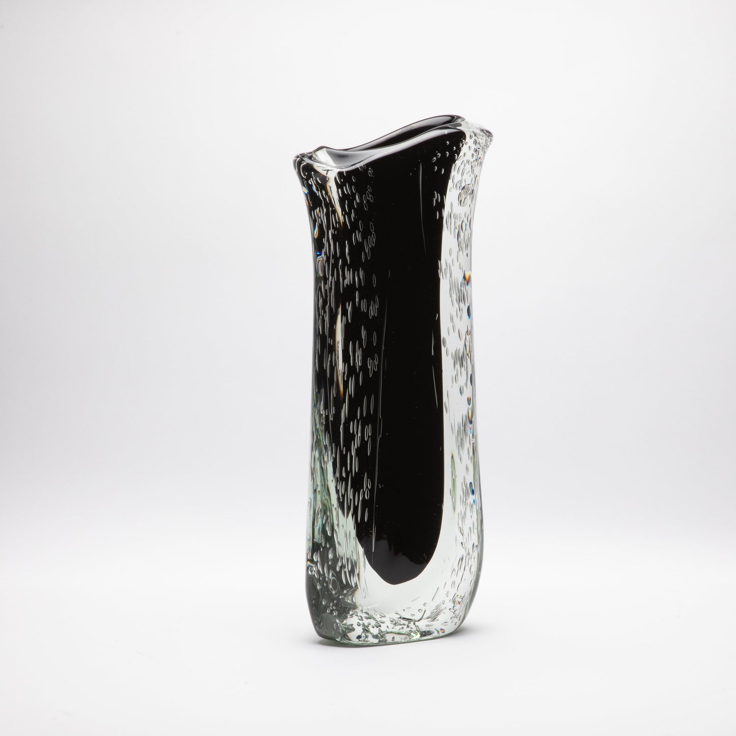 Murano Vase with Bubbles in Clear and Onyx Black