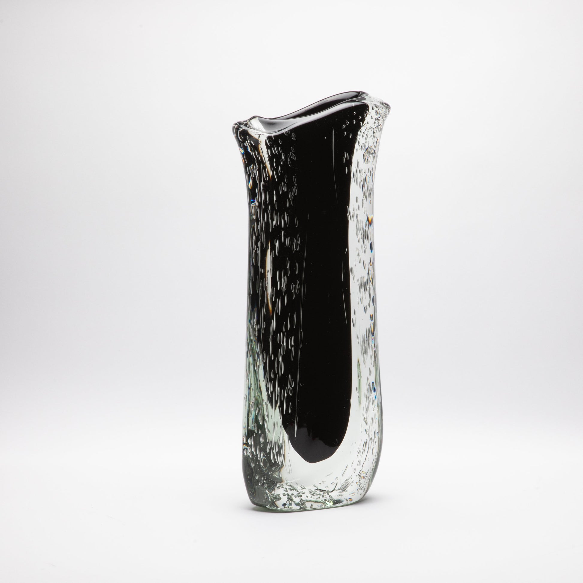Murano Vase with Bubbles in Clear and Onyx Black