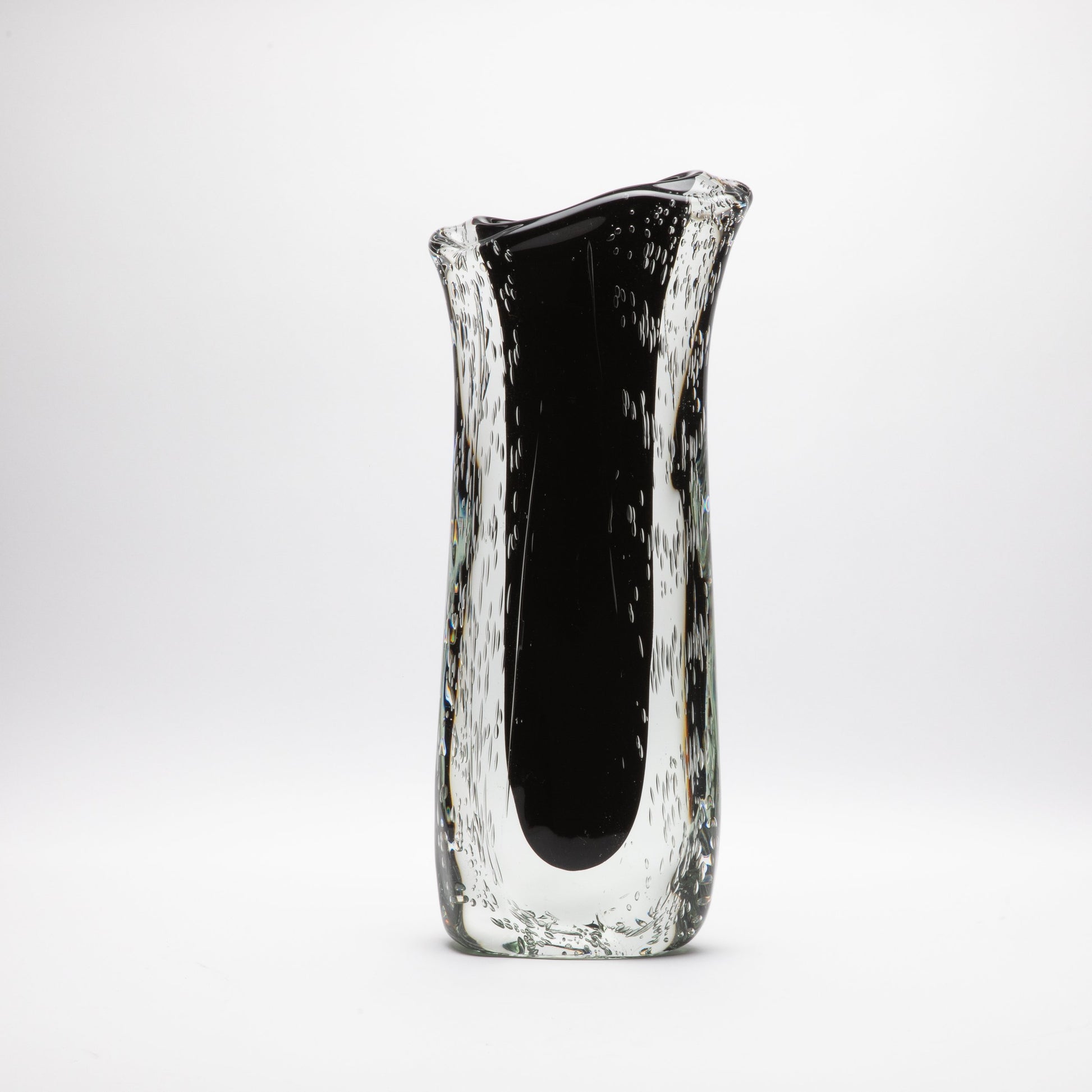 Murano Vase with Bubbles in Clear and Onyx Black