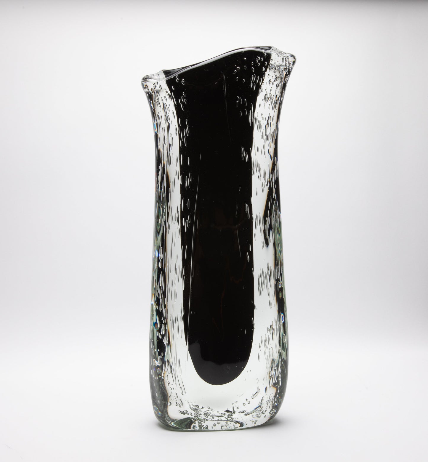 Murano Vase with Bubbles in Clear and Onyx Black