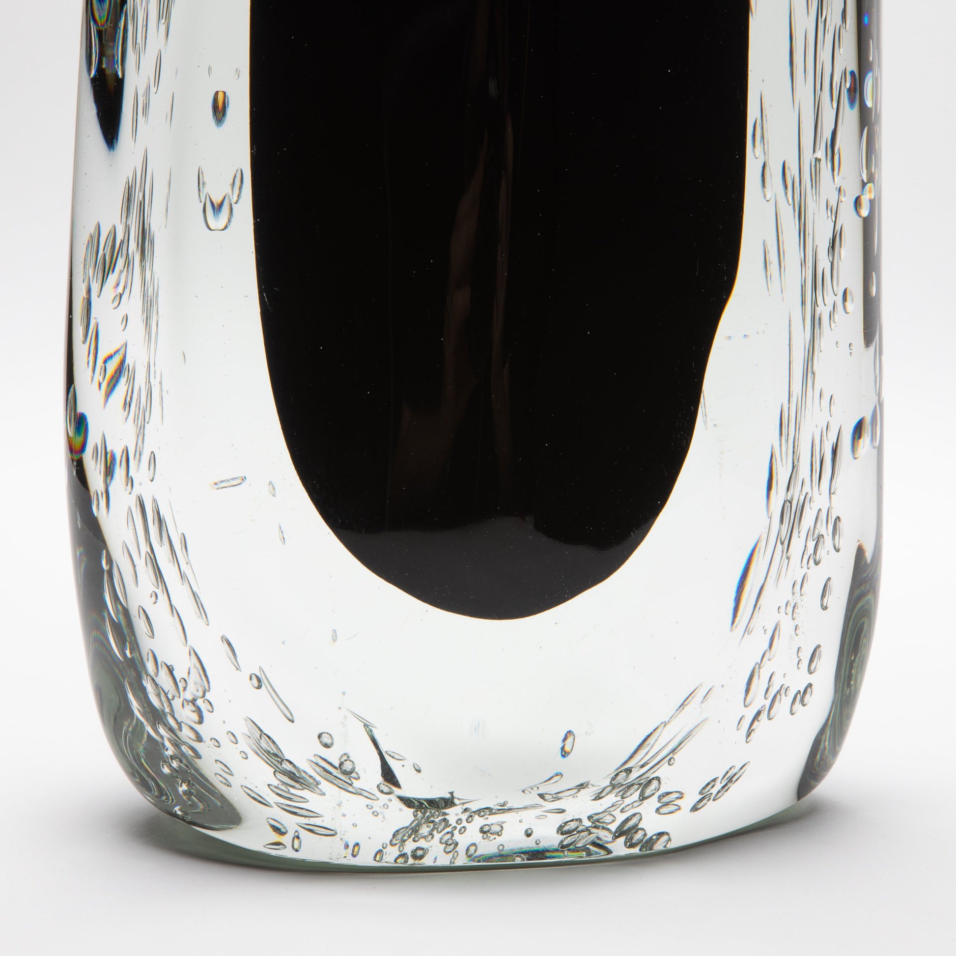 Murano Vase with Bubbles in Clear and Onyx Black