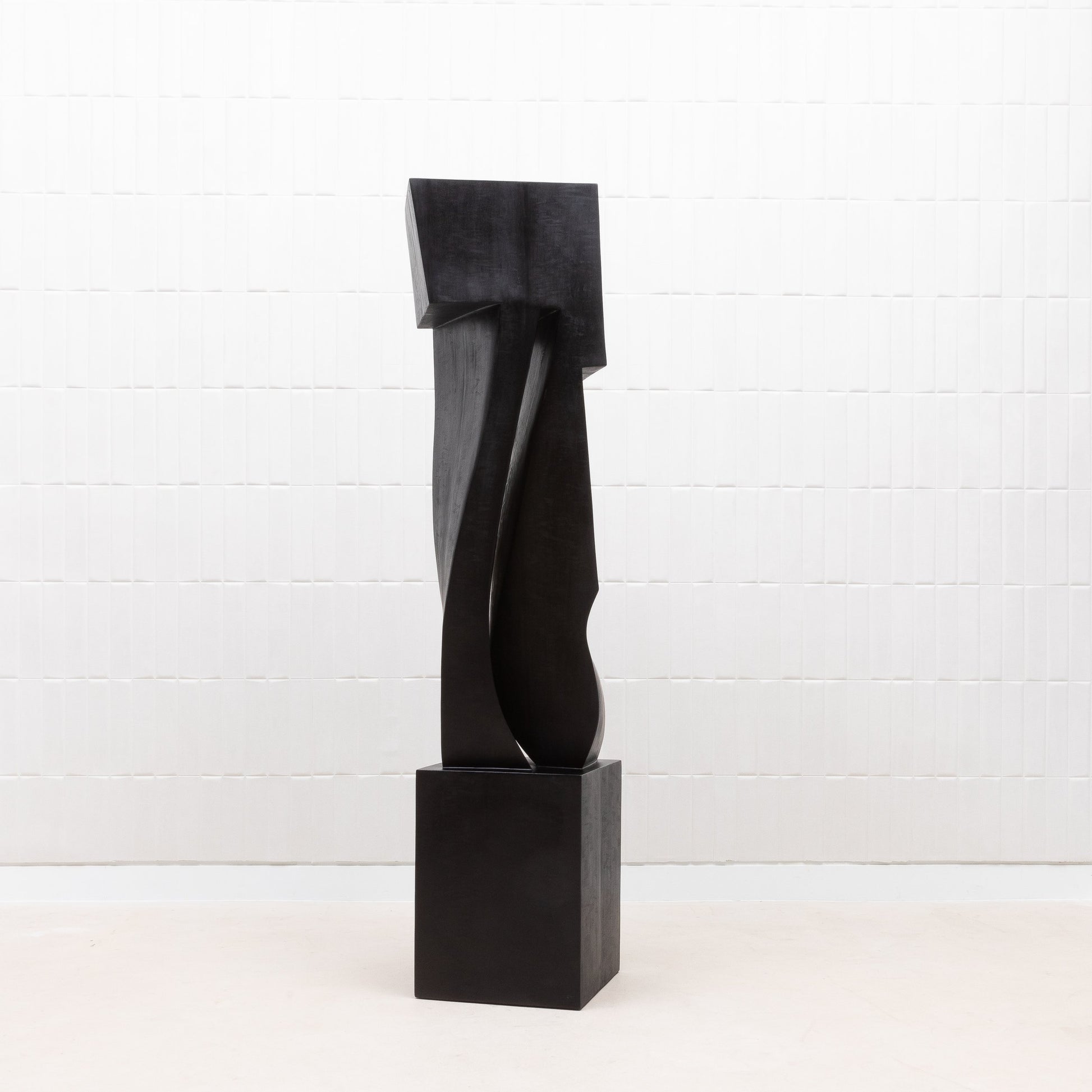 Modern Abstract Sculpture in Black Oak by Patrick Coard Paris