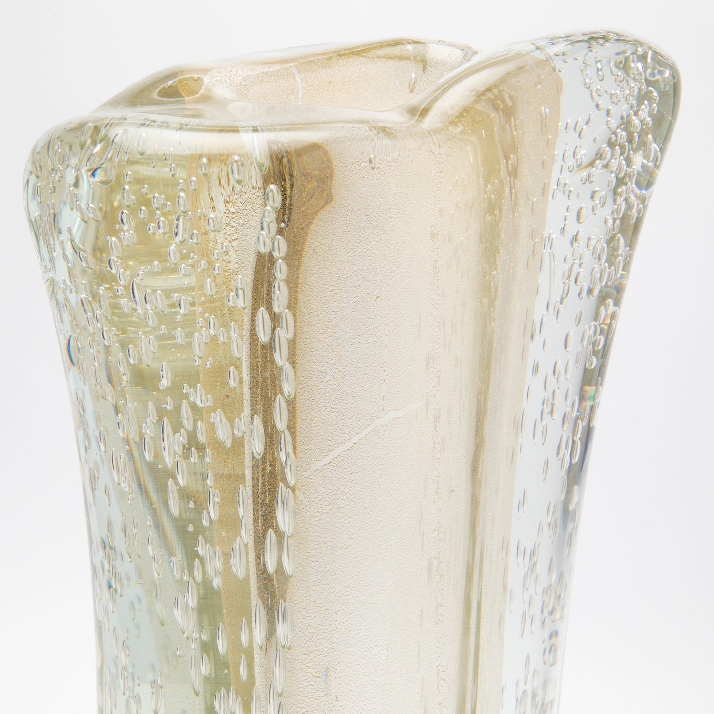 Murano Vase with Bubbles in Clear with 24-Karat Gold Flecks
