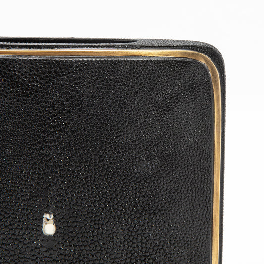 Vase in Black Shagreen with Brass by R&Y Augousti