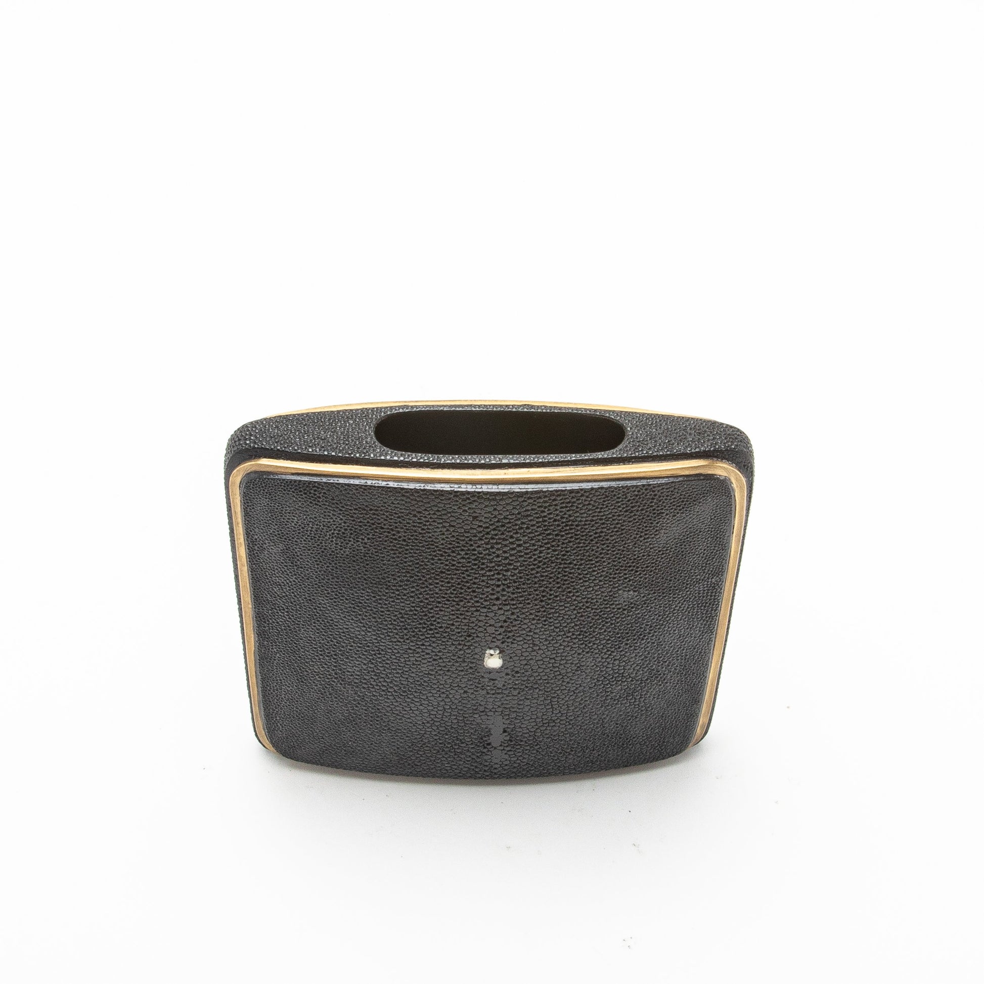 Vase in Black Shagreen with Brass by R&Y Augousti
