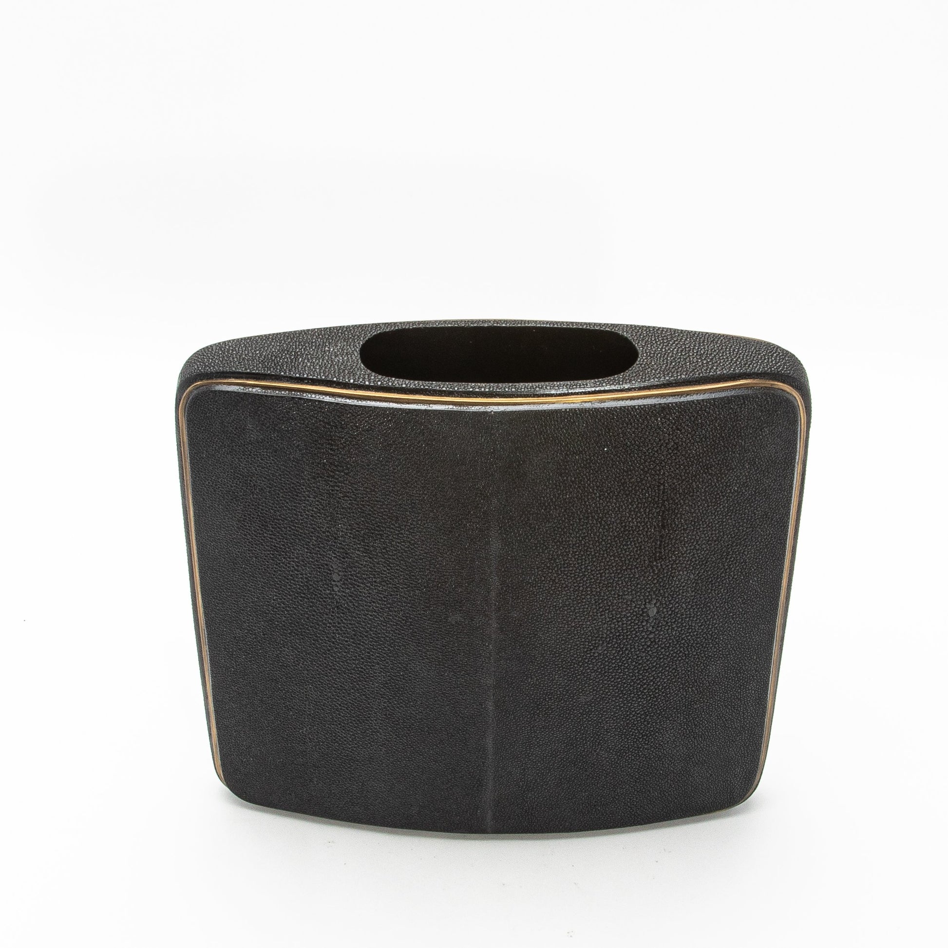 Vase in Black Shagreen with Brass by R&Y Augousti