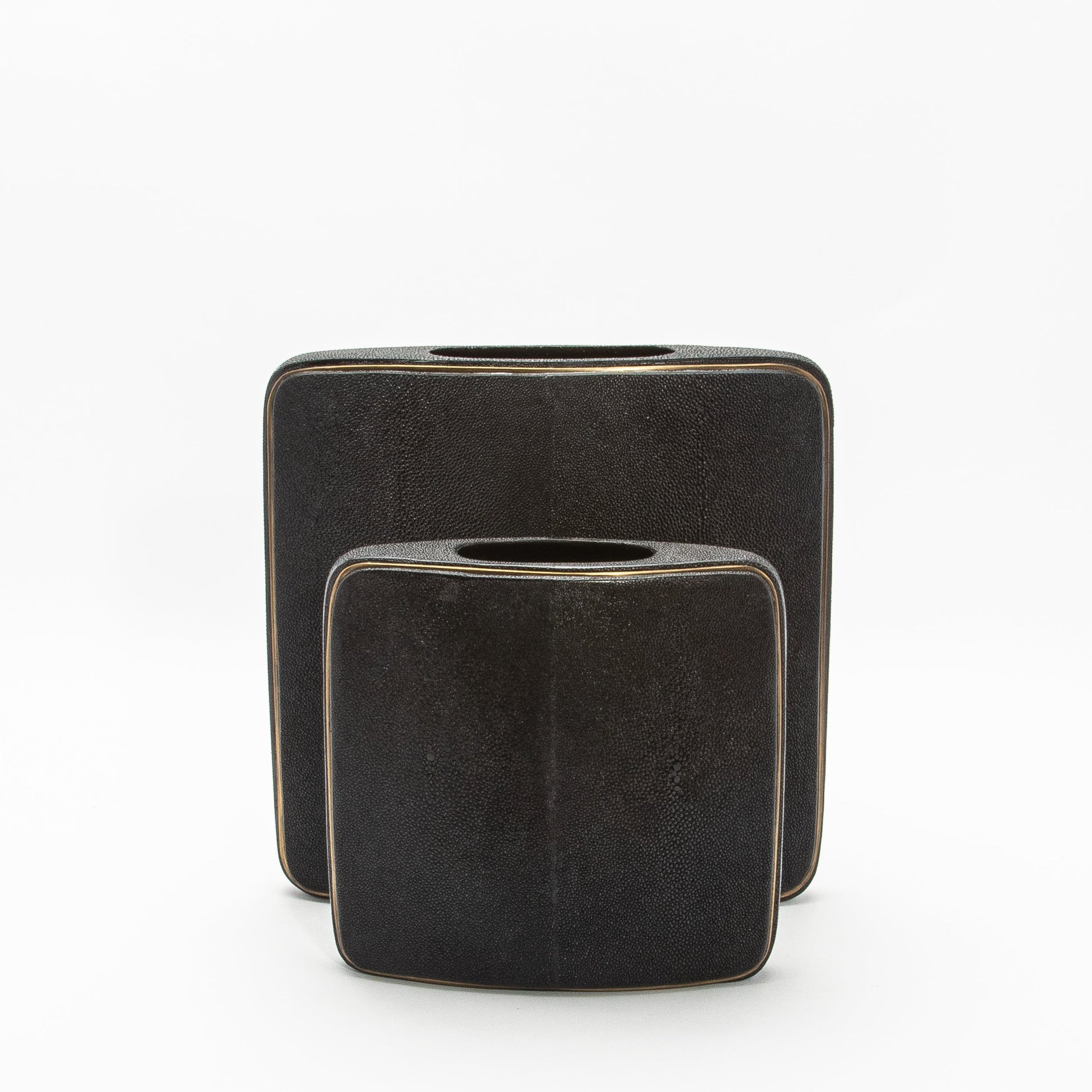 Vase in Black Shagreen with Brass by R&Y Augousti