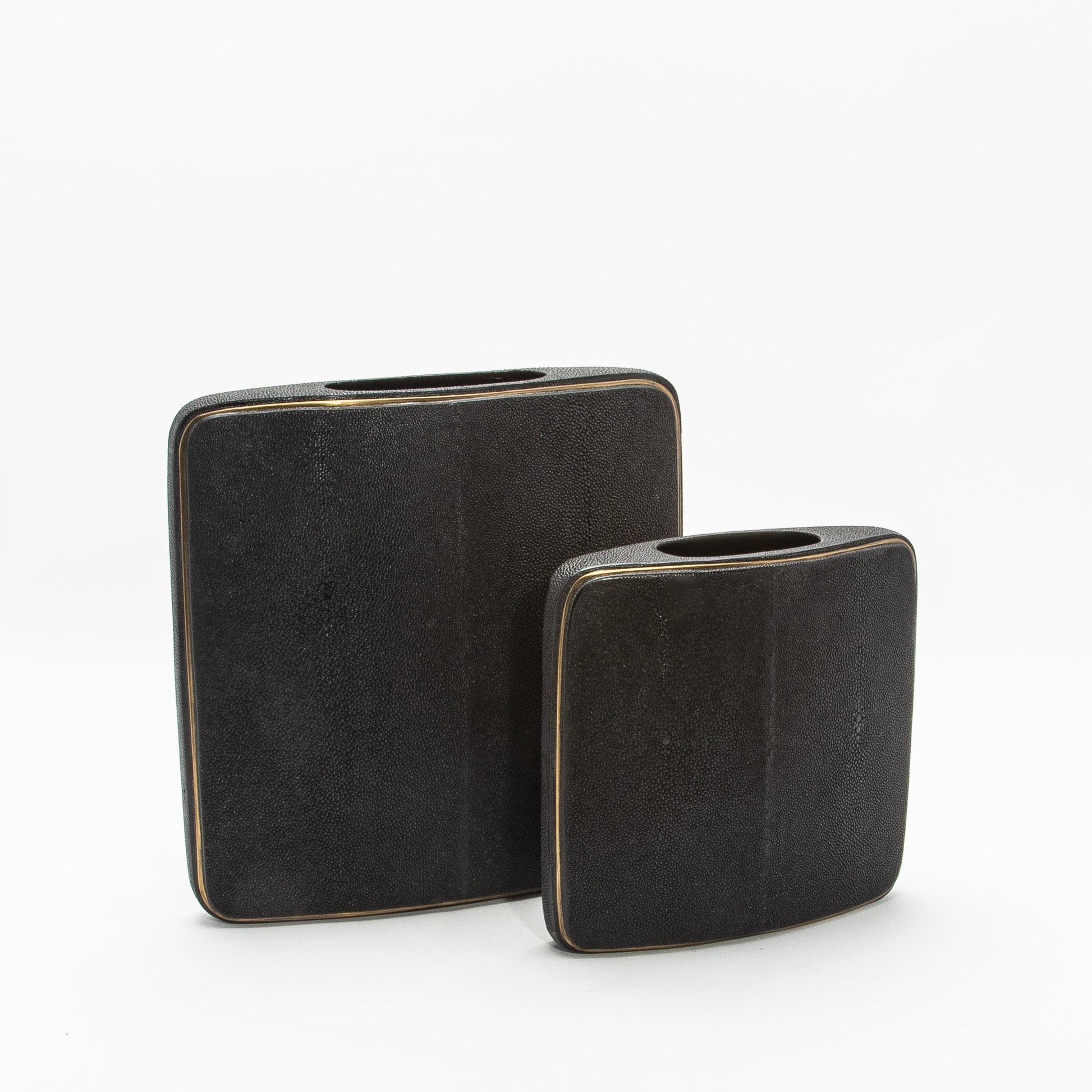 Vase in Black Shagreen with Brass by R&Y Augousti