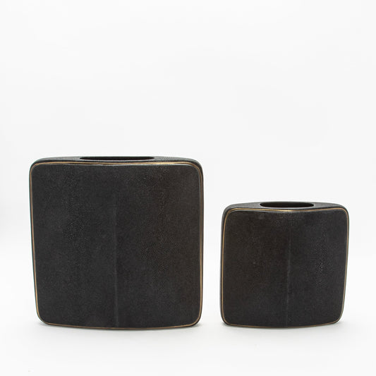 Vase in Black Shagreen with Brass by R&Y Augousti