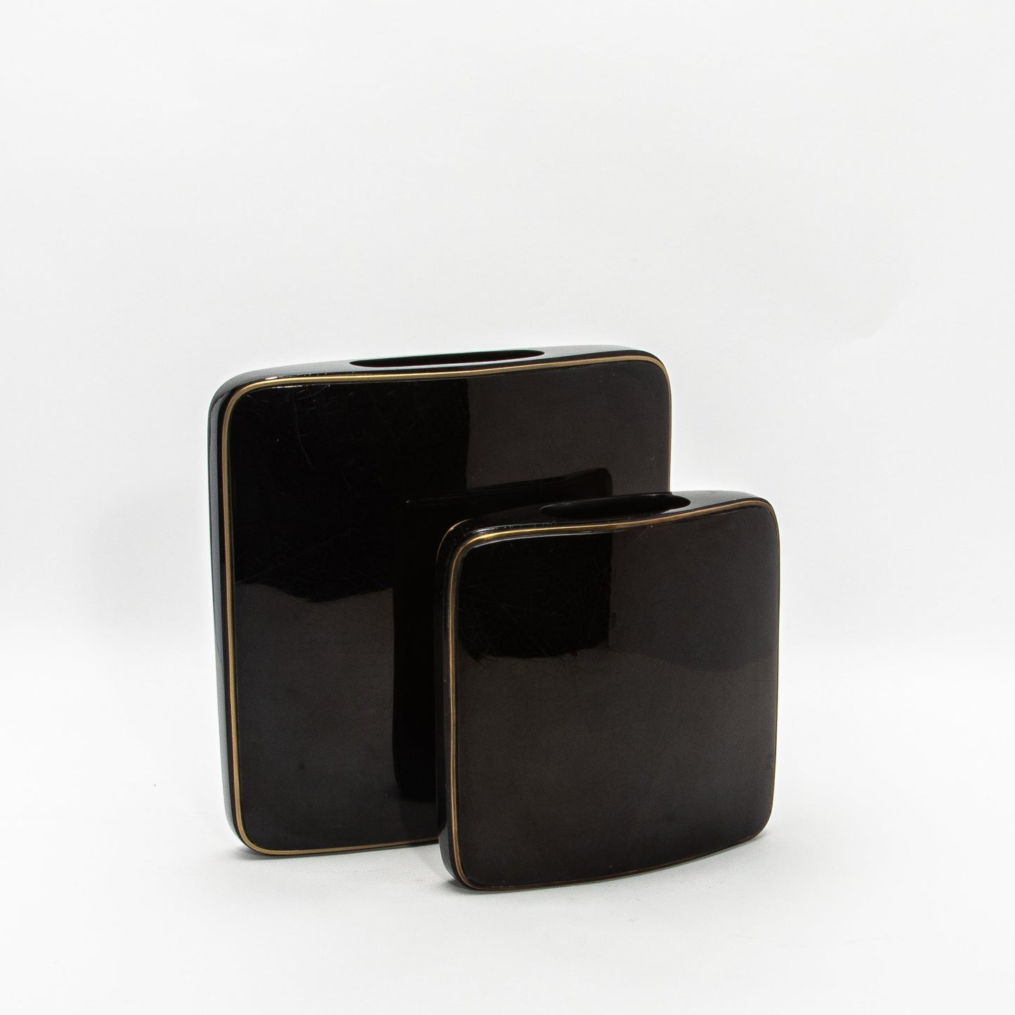 Vase in Black Shell with Brass by R&Y Augousti