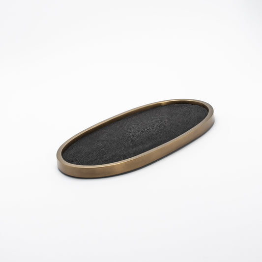 Tray in Shagreen with Bronze Patina Brass by Kifu Paris