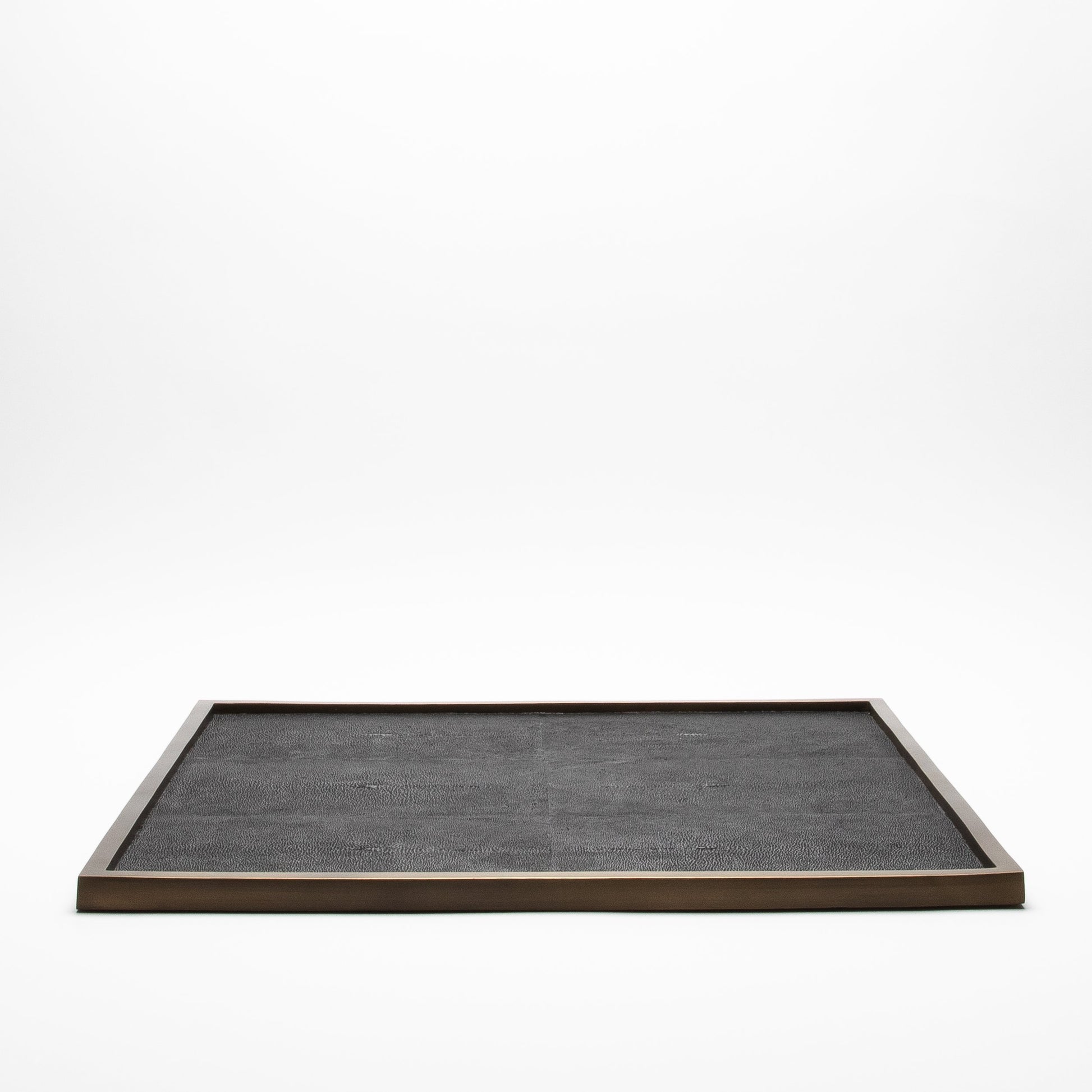Large Square Tray in Black Shagreen with Bronze Patina Brass by Kifu Paris