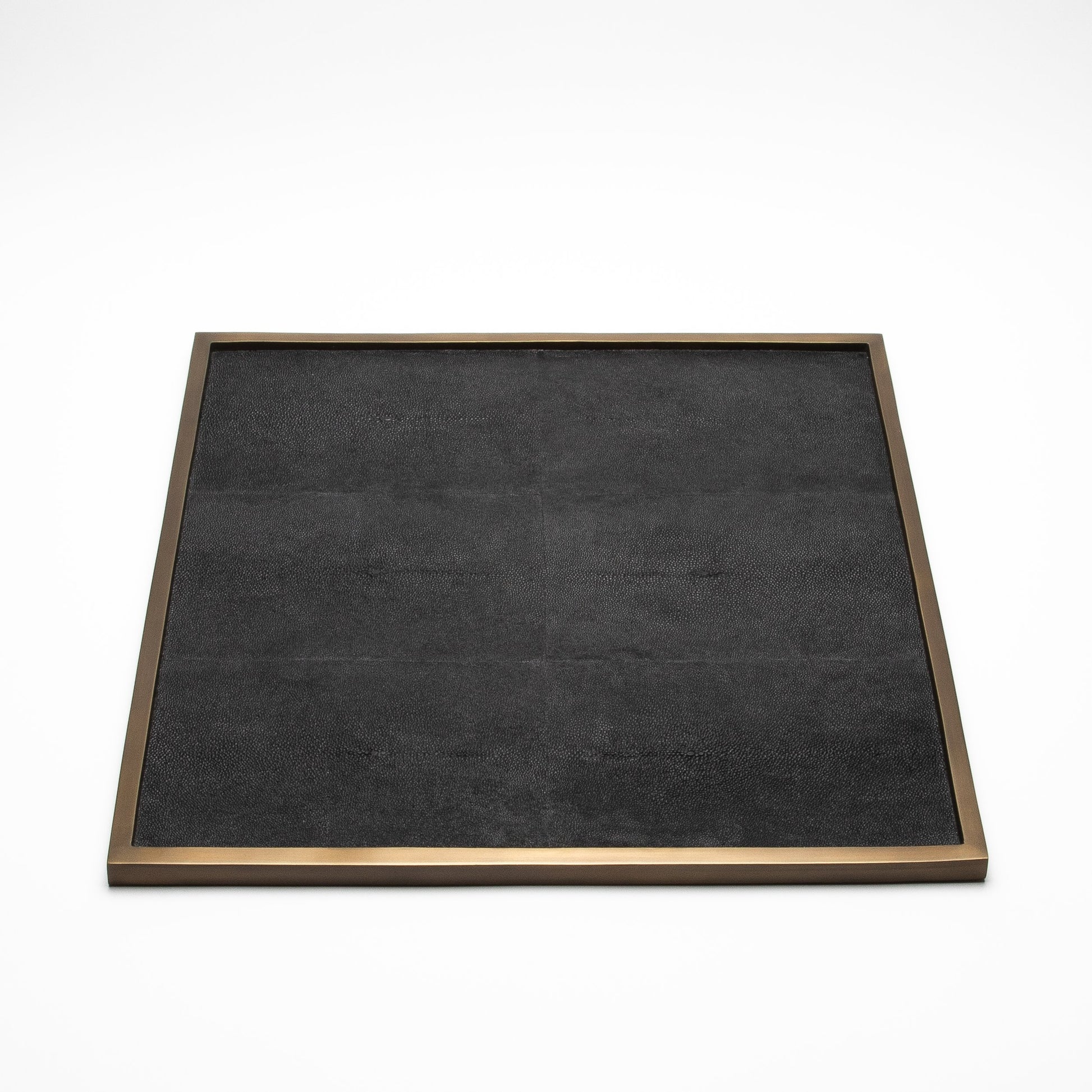 Large Square Tray in Black Shagreen with Bronze Patina Brass by Kifu Paris