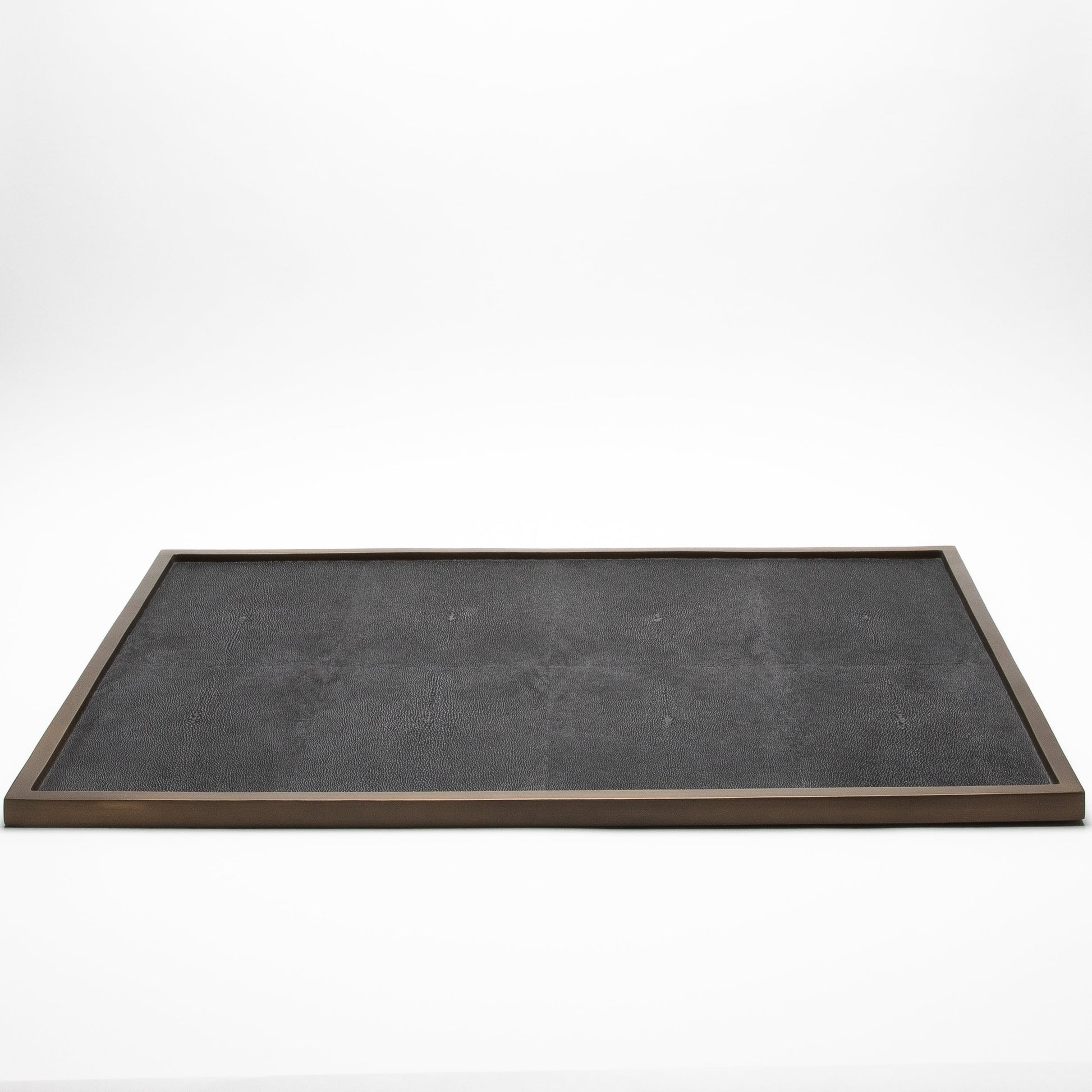 Extra Large Rectangular Tray in Black Shagreen with Bronze Patina Brass by Kifu Paris