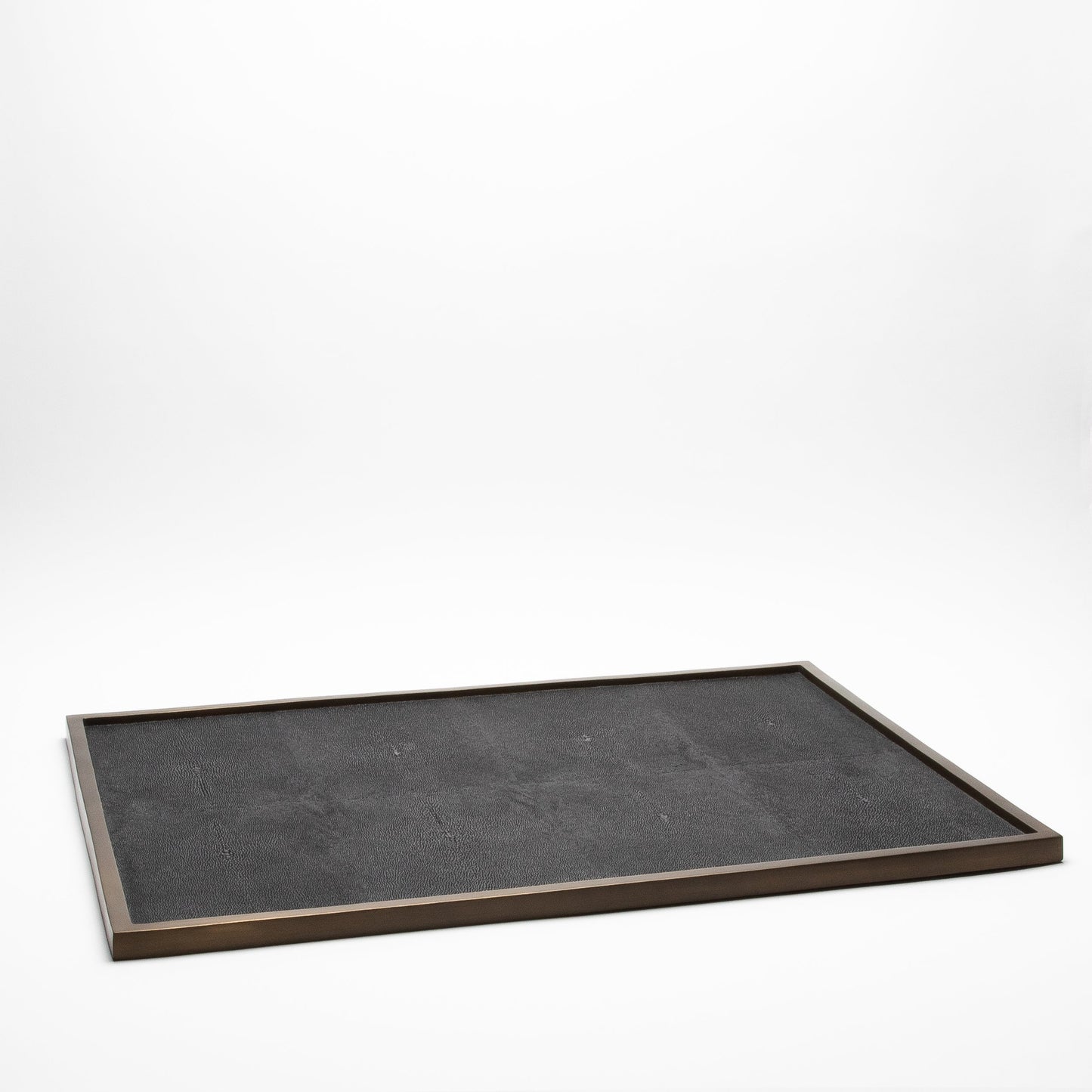 Extra Large Rectangular Tray in Black Shagreen with Bronze Patina Brass by Kifu Paris