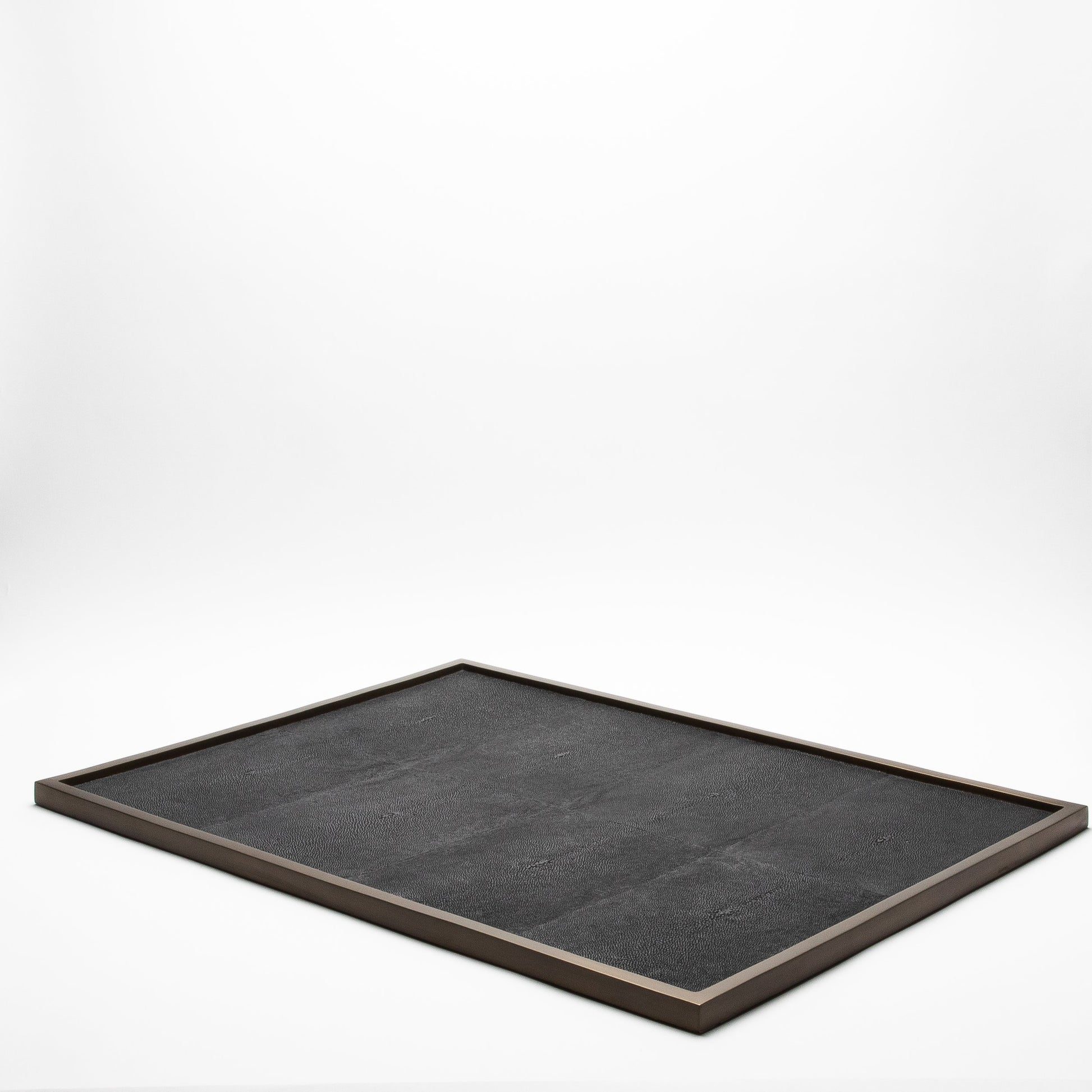 Extra Large Rectangular Tray in Black Shagreen with Bronze Patina Brass by Kifu Paris