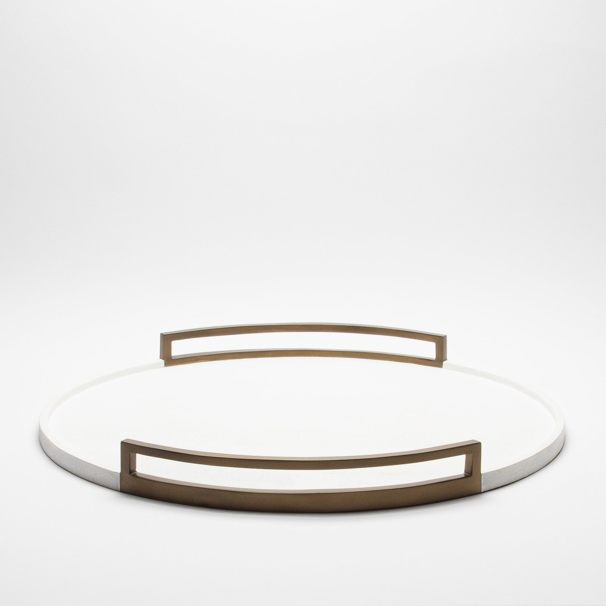 Round Tray in White Shagreen with Bronze Patina Brass by R&Y Augousti
