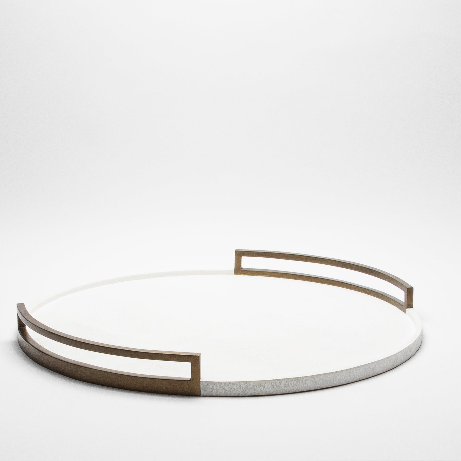 Round Tray in White Shagreen with Bronze Patina Brass by R&Y Augousti