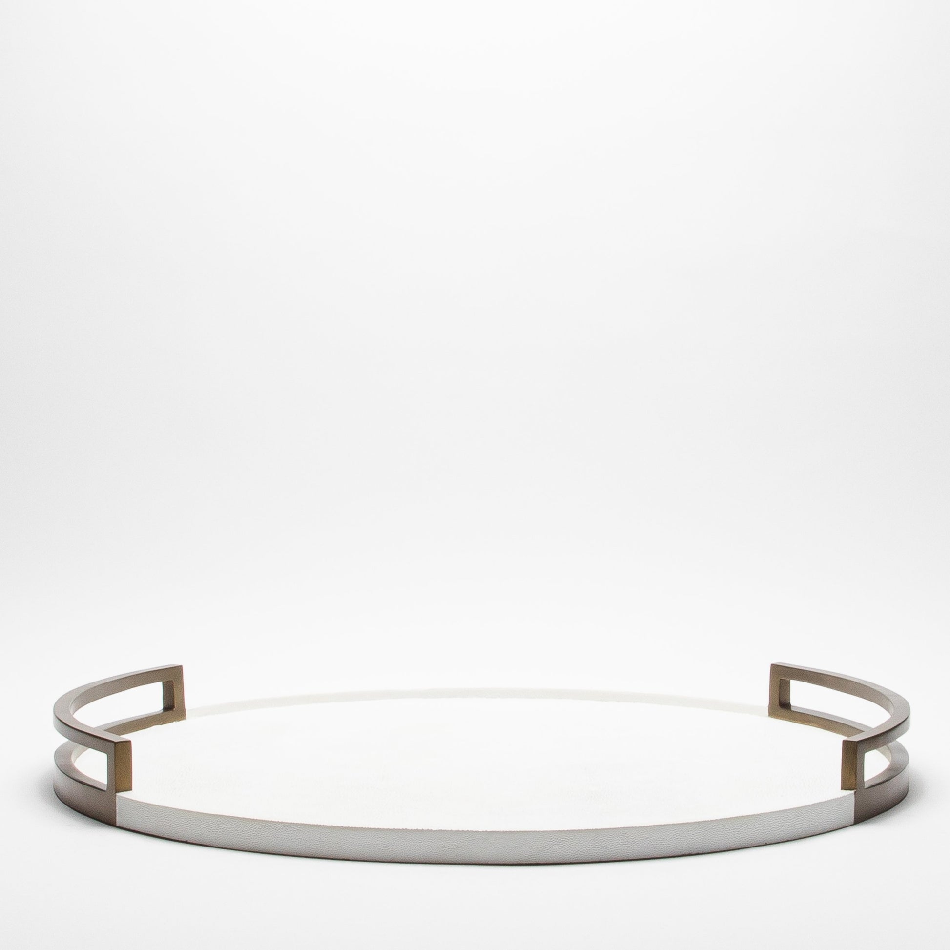 Round Tray in White Shagreen with Bronze Patina Brass by R&Y Augousti