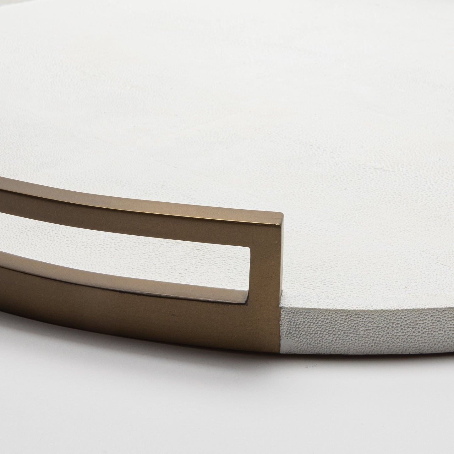 Round Tray in White Shagreen with Bronze Patina Brass by R&Y Augousti
