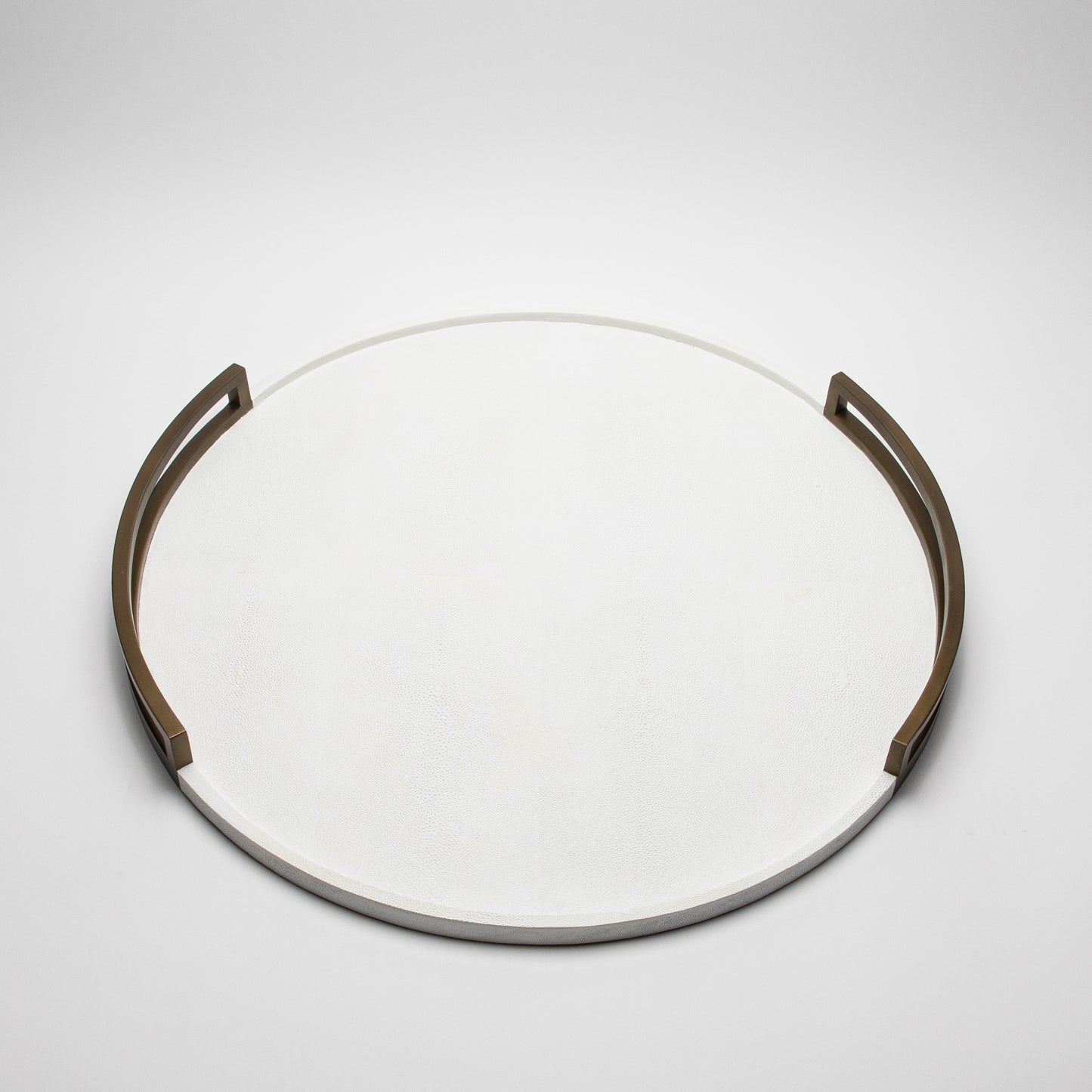 Round Tray in White Shagreen with Bronze Patina Brass by R&Y Augousti