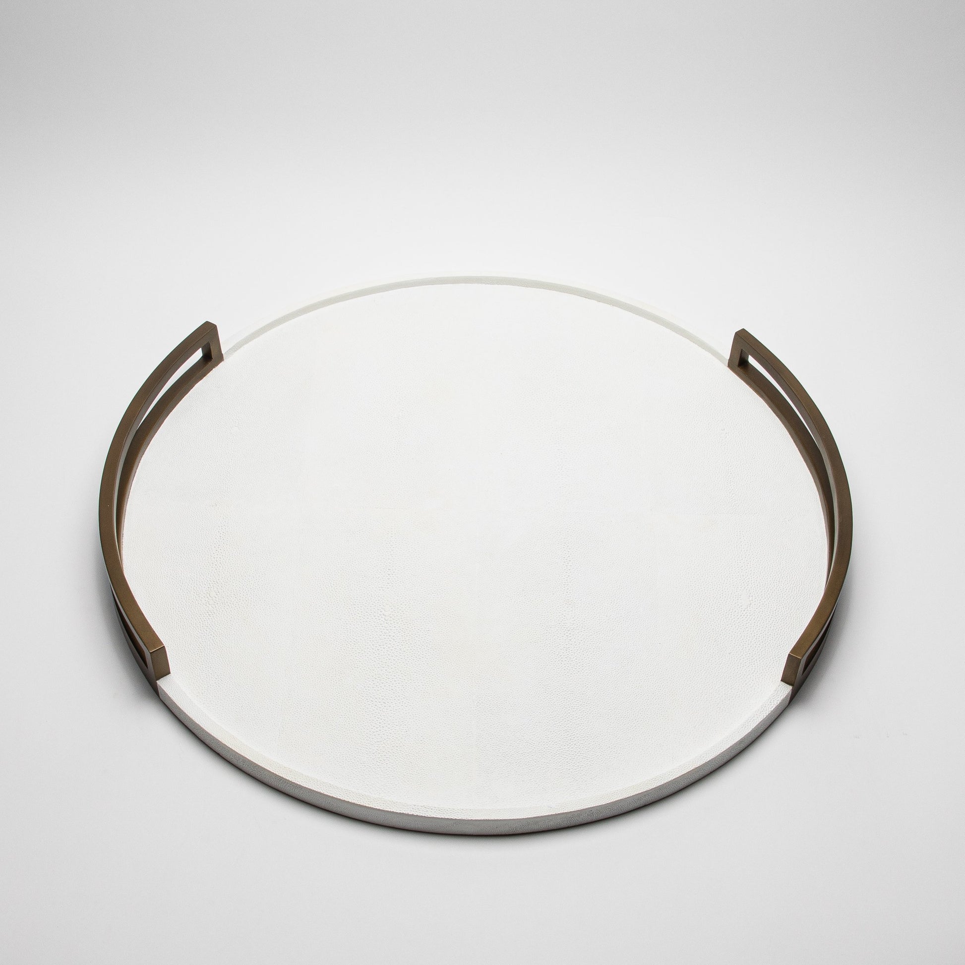 Round Tray in White Shagreen with Bronze Patina Brass by R&Y Augousti