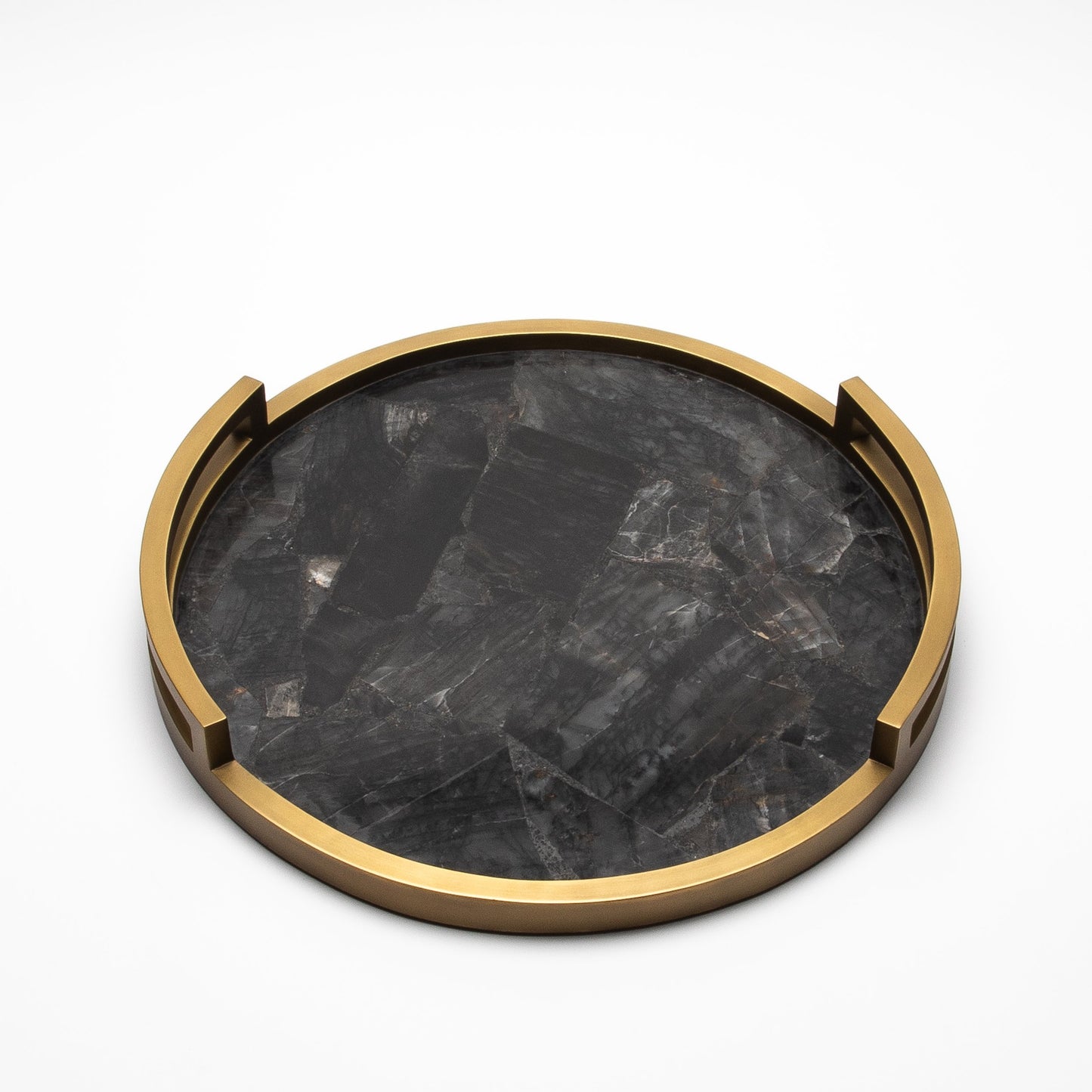 Round Tray in Black Quartz with Bronze Patina Brass by R&Y Augousti
