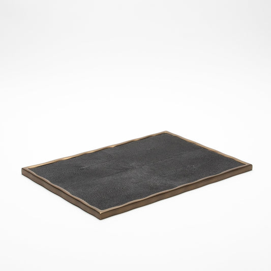 Rectangular Melting Tray in Black Shagreen with Bronze Patina Brass by R&Y Augousti
