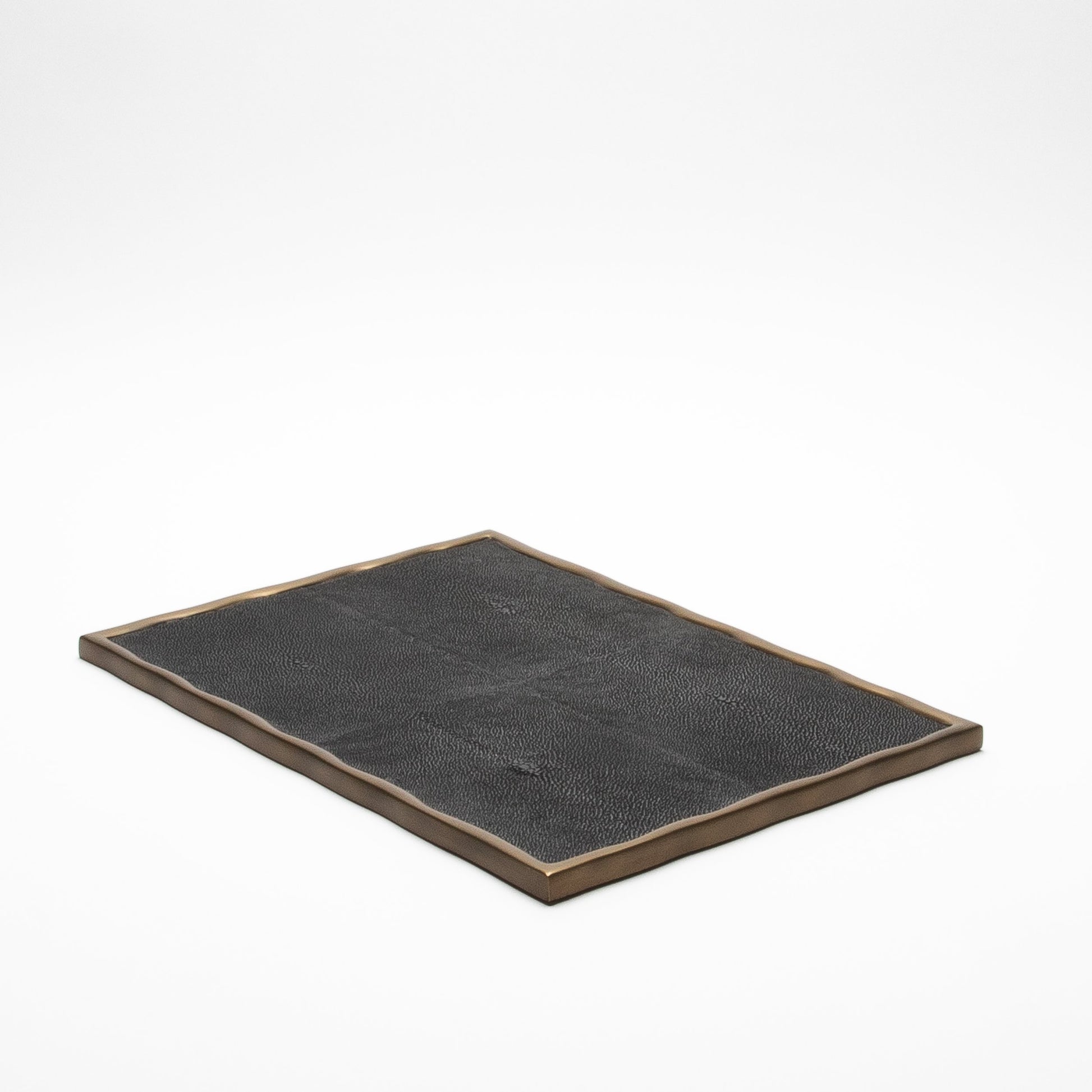 Rectangular Melting Tray in Black Shagreen with Bronze Patina Brass by R&Y Augousti