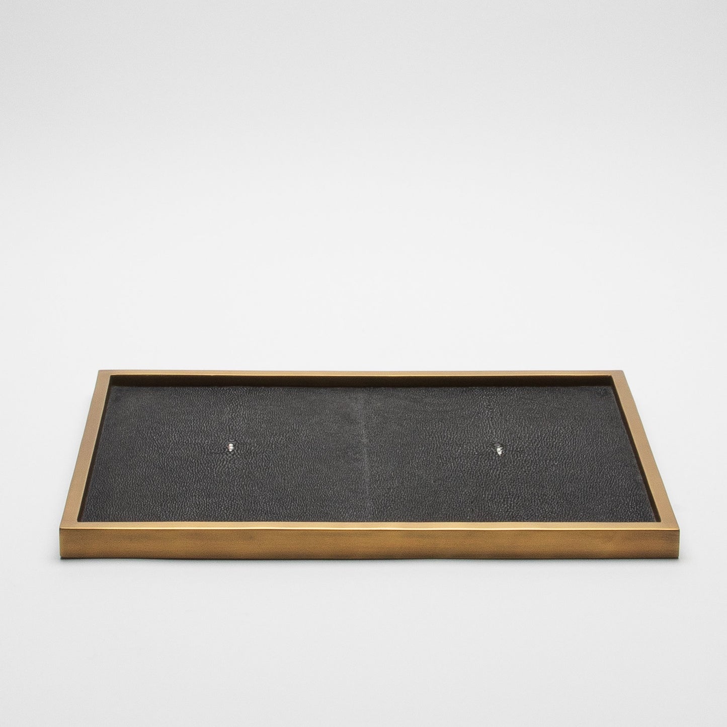 Rectangular Tray in Black Shagreen with Bronze Patina Brass Insert by Kifu Paris