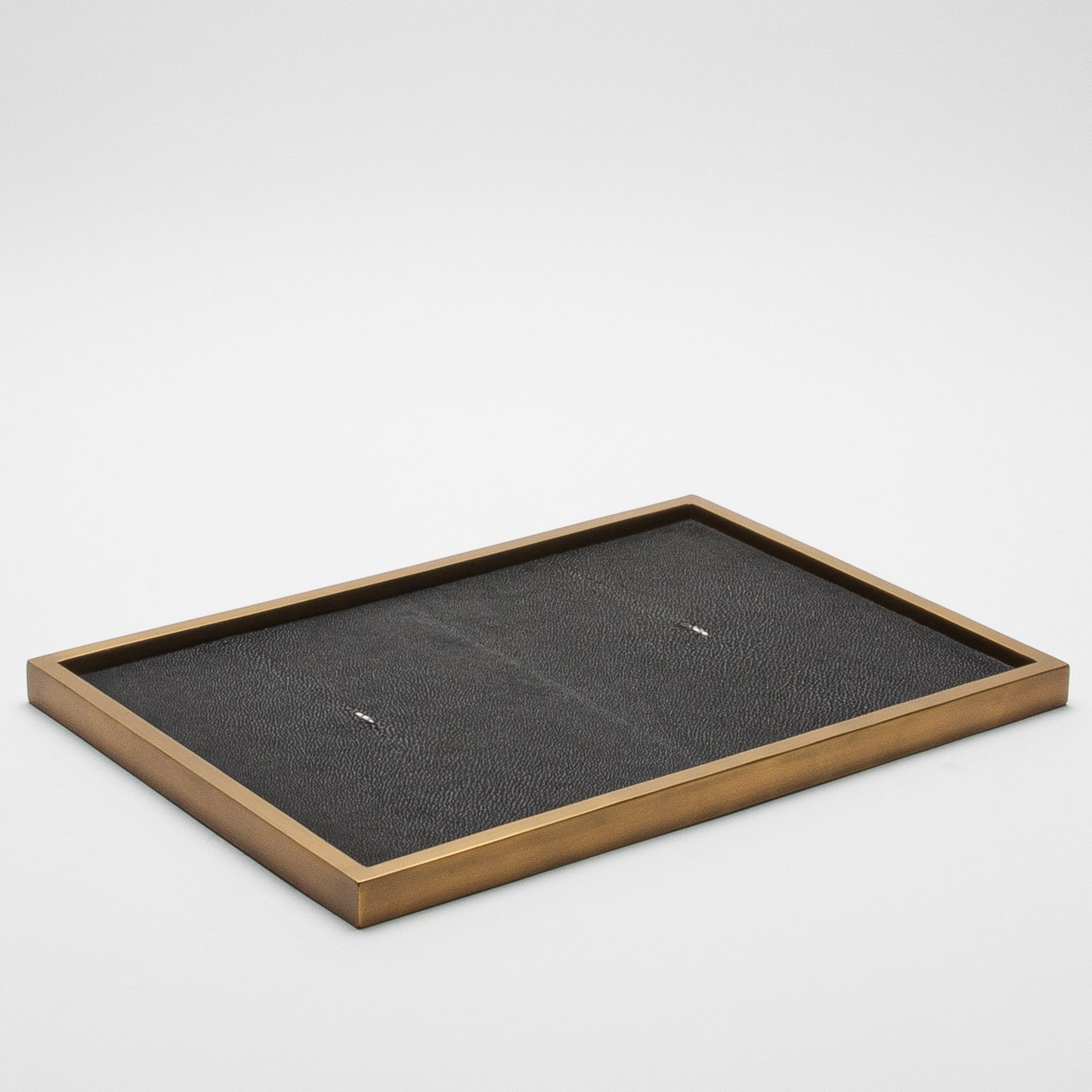 Rectangular Tray in Black Shagreen with Bronze Patina Brass Insert by Kifu Paris