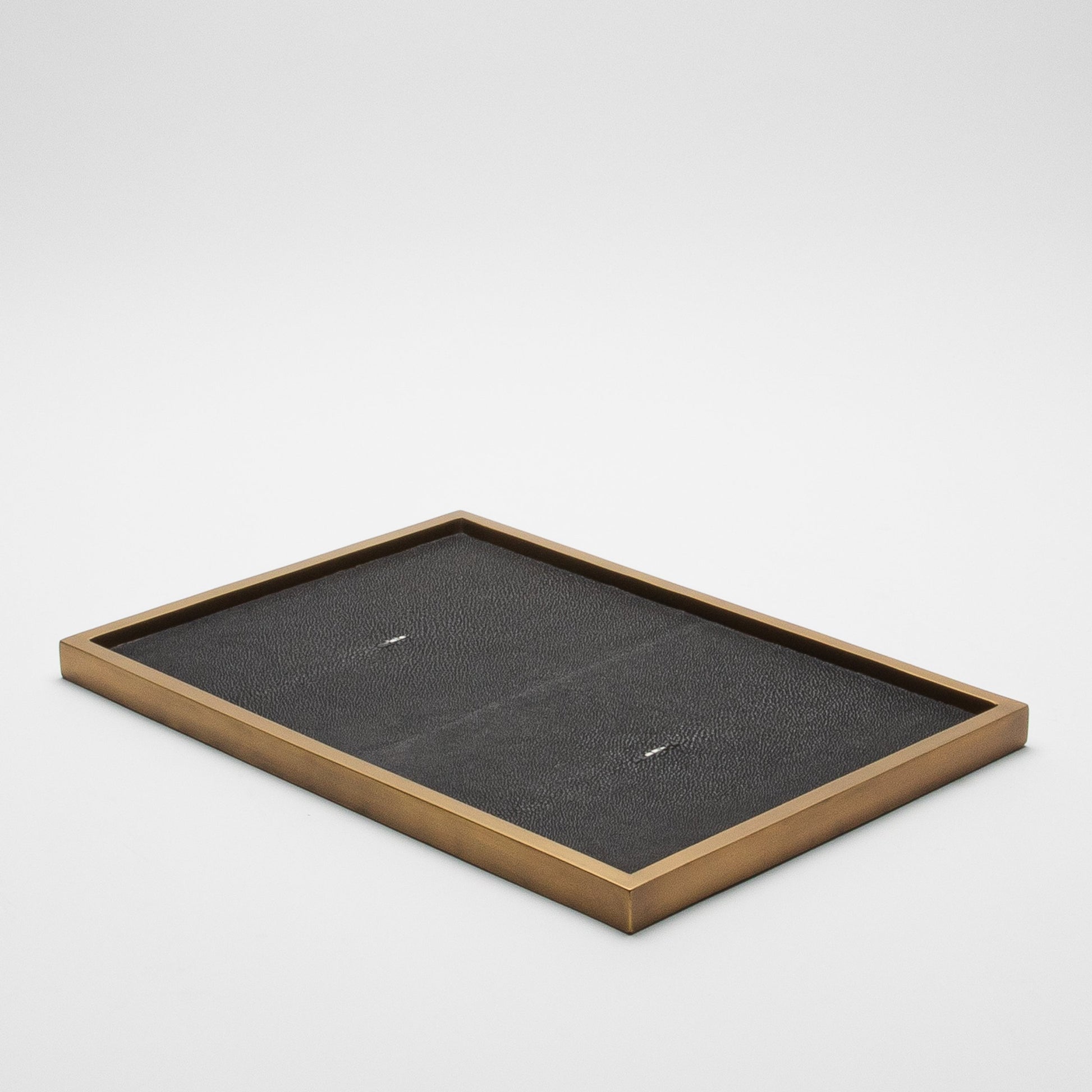 Rectangular Tray in Black Shagreen with Bronze Patina Brass Insert by Kifu Paris