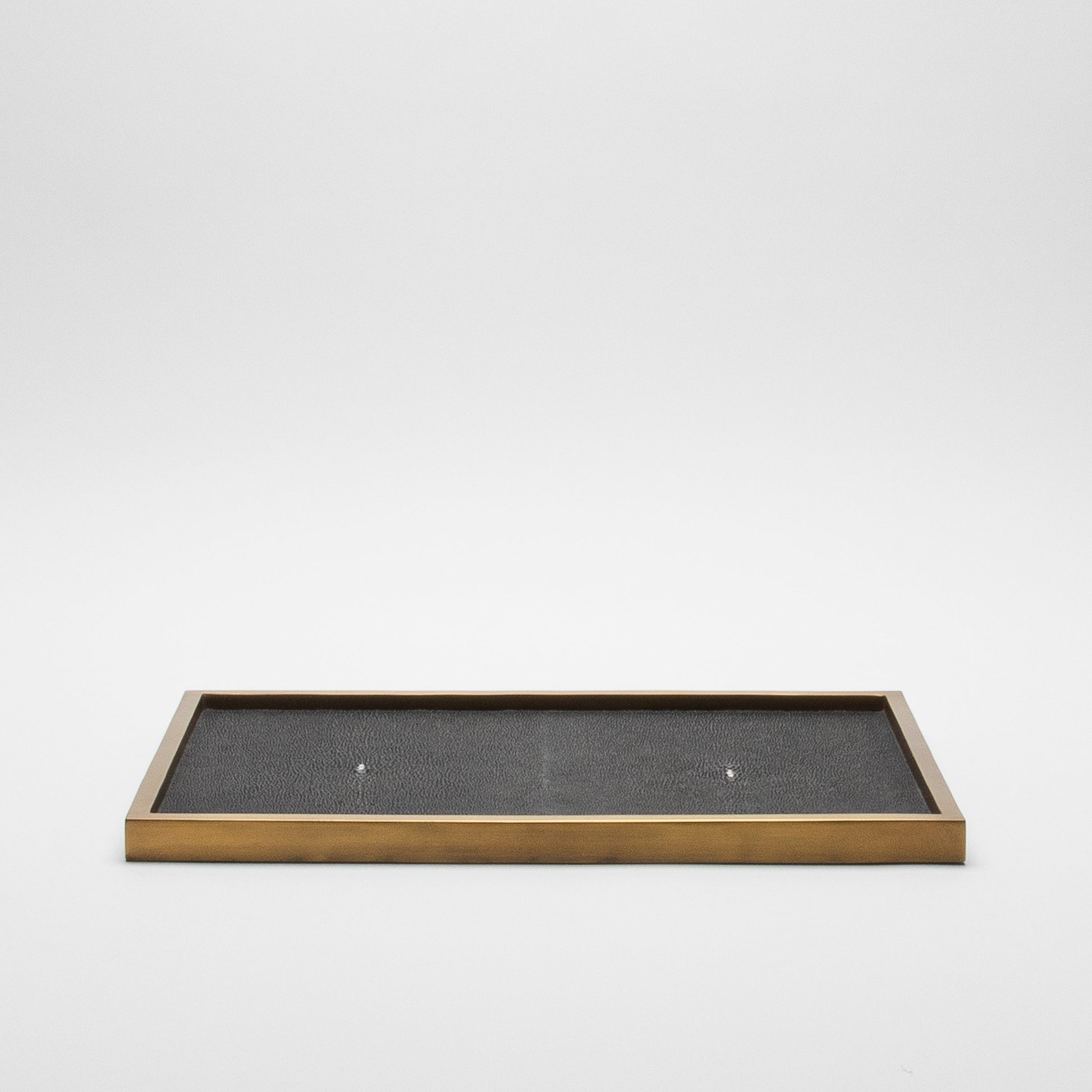 Rectangular Tray in Black Shagreen with Bronze Patina Brass Insert by Kifu Paris
