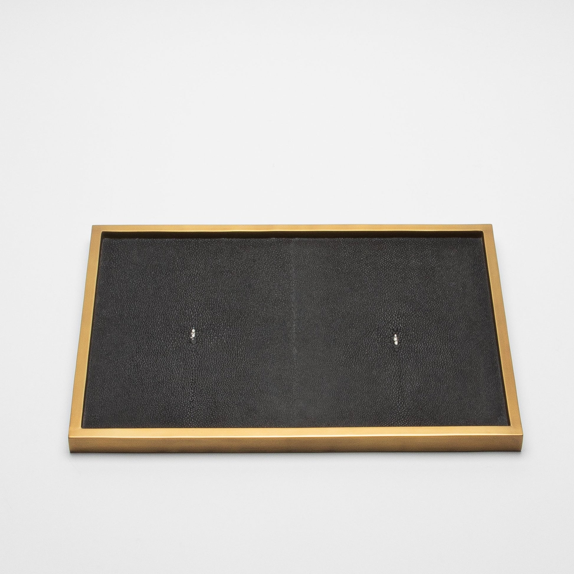 Rectangular Tray in Black Shagreen with Bronze Patina Brass Insert by Kifu Paris