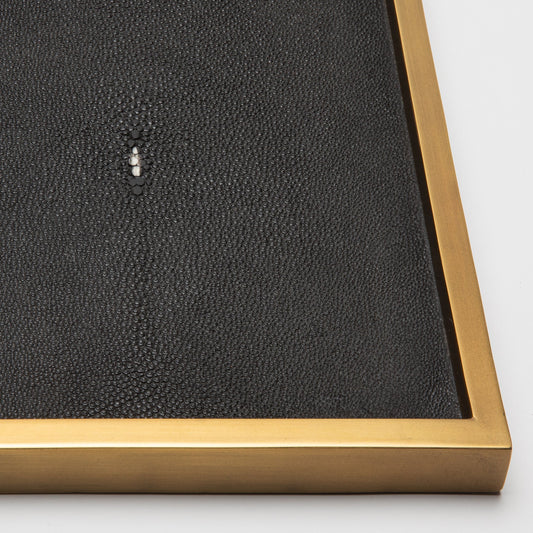 Rectangular Tray in Black Shagreen with Bronze Patina Brass Insert by Kifu Paris