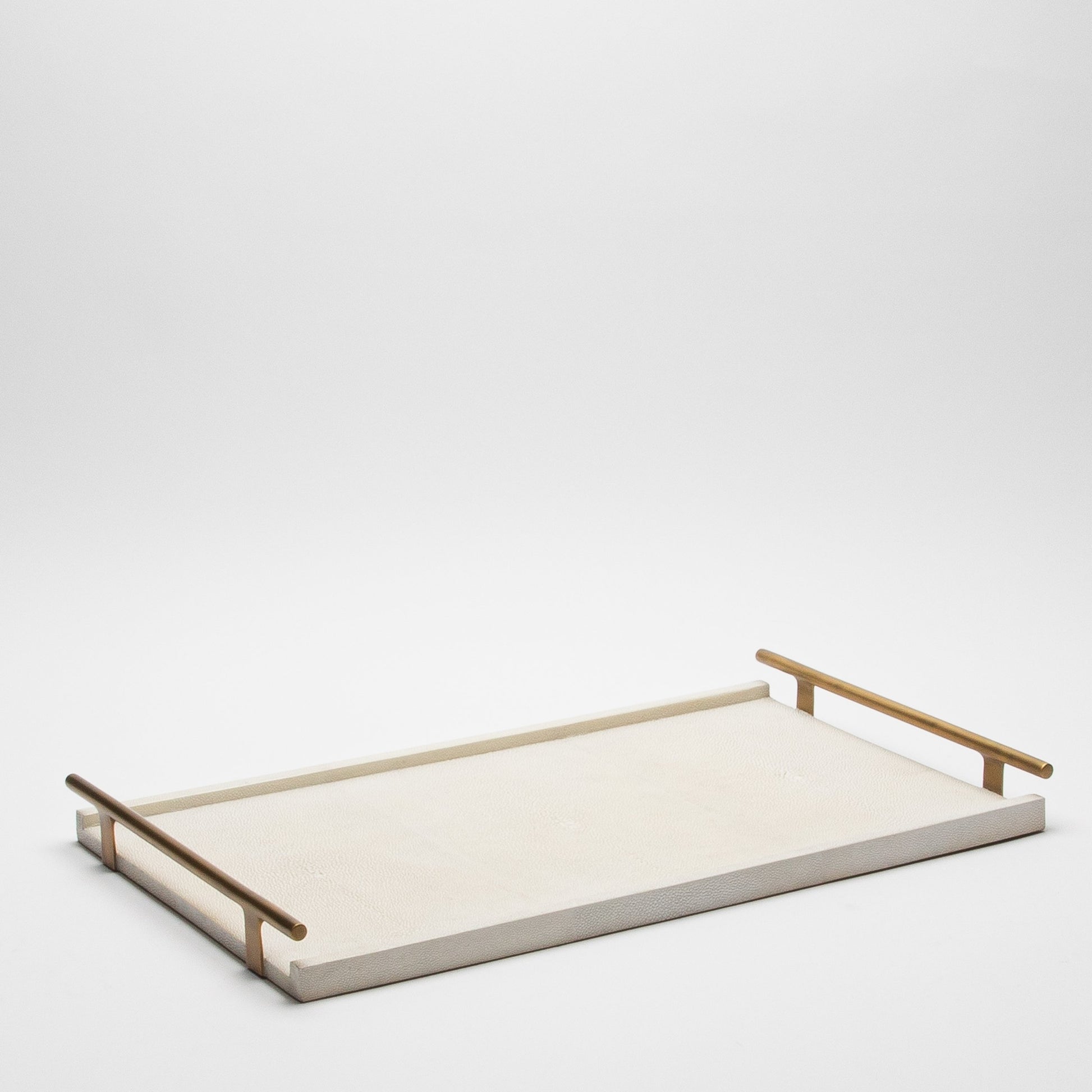 Rectangular Tray in Natural Cream Shagreen with Bronze Patina Brass by R&Y Augousti