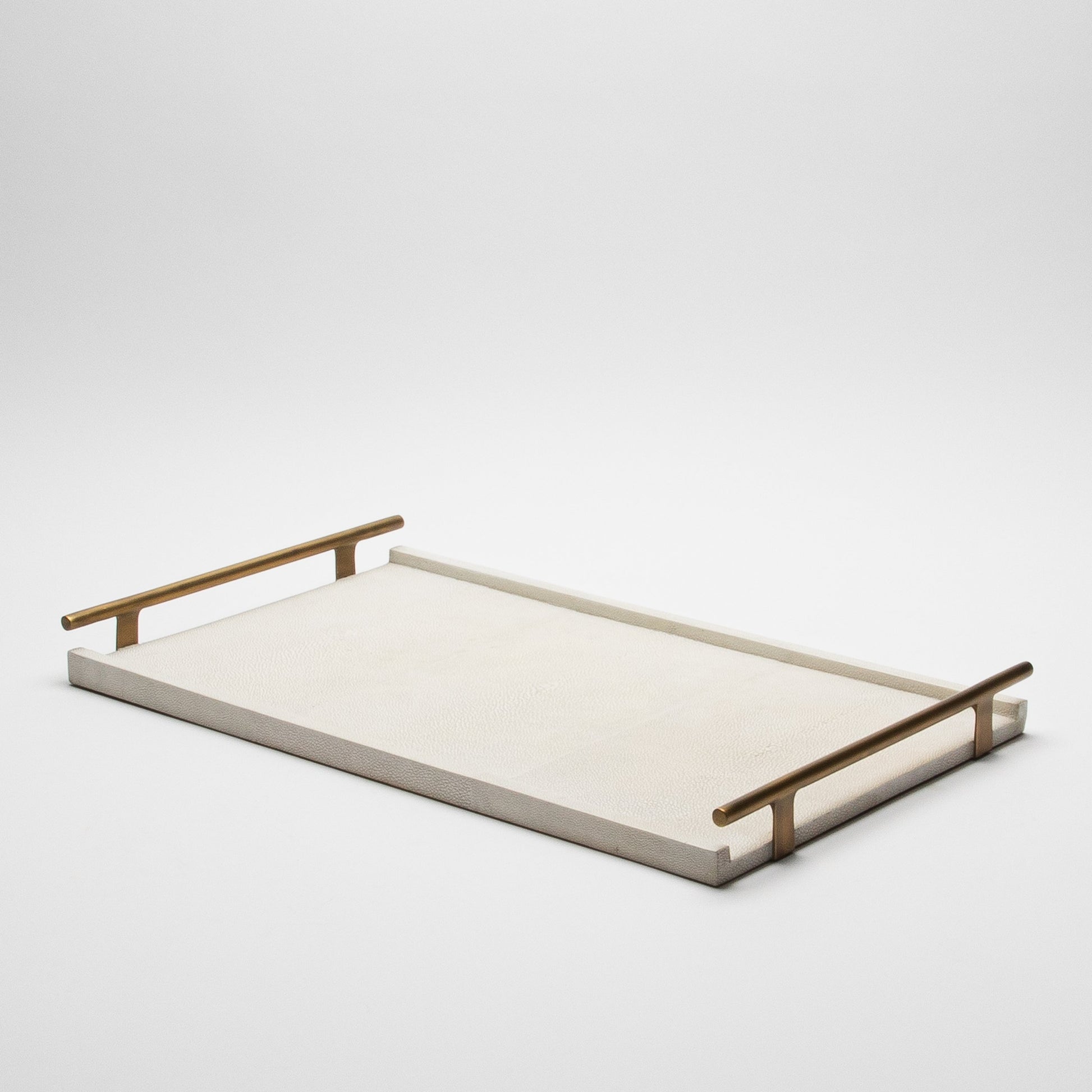 Rectangular Tray in Natural Cream Shagreen with Bronze Patina Brass by R&Y Augousti