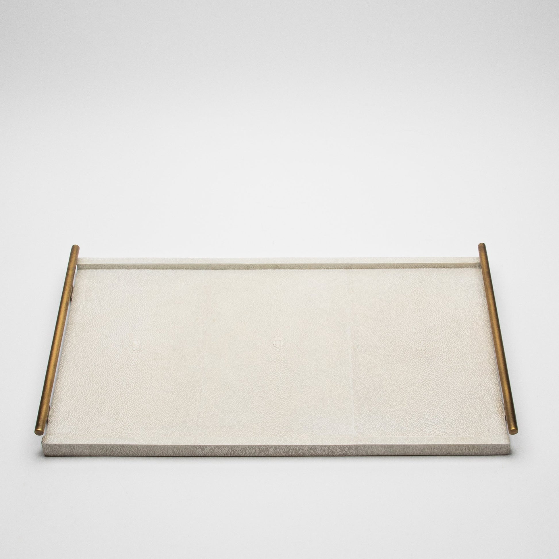Rectangular Tray in Natural Cream Shagreen with Bronze Patina Brass by R&Y Augousti