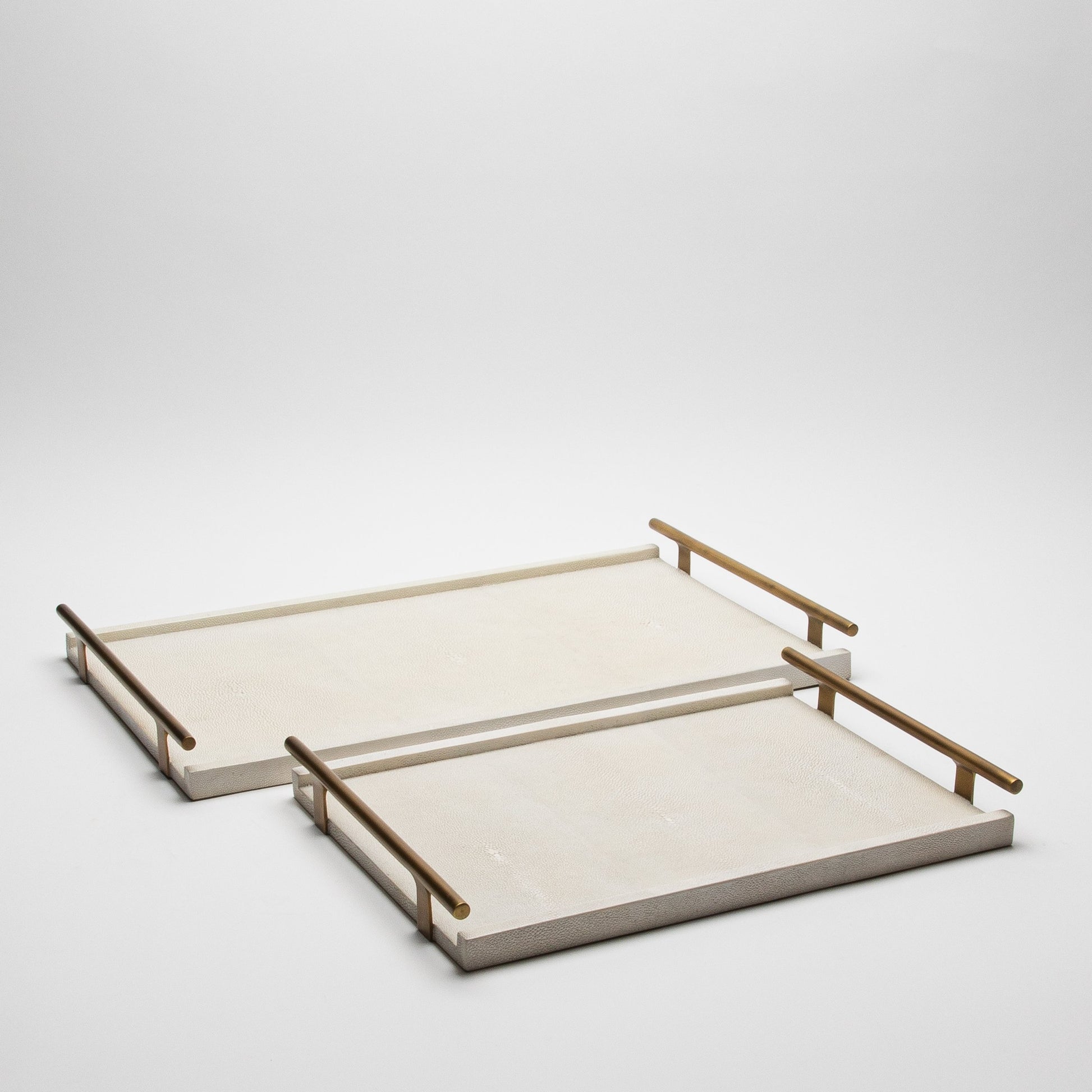 Rectangular Tray in Natural Cream Shagreen with Bronze Patina Brass by R&Y Augousti