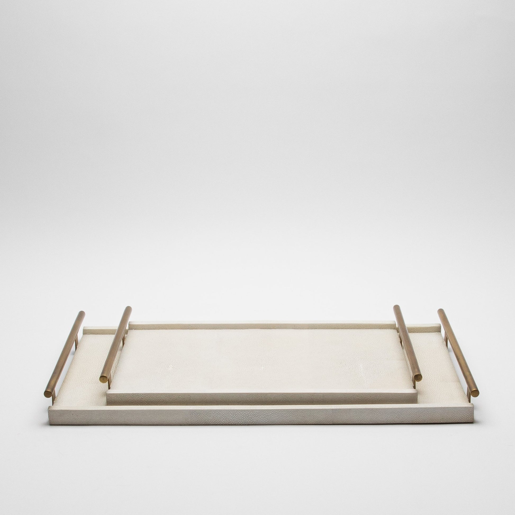 Rectangular Tray in Natural Cream Shagreen with Bronze Patina Brass by R&Y Augousti
