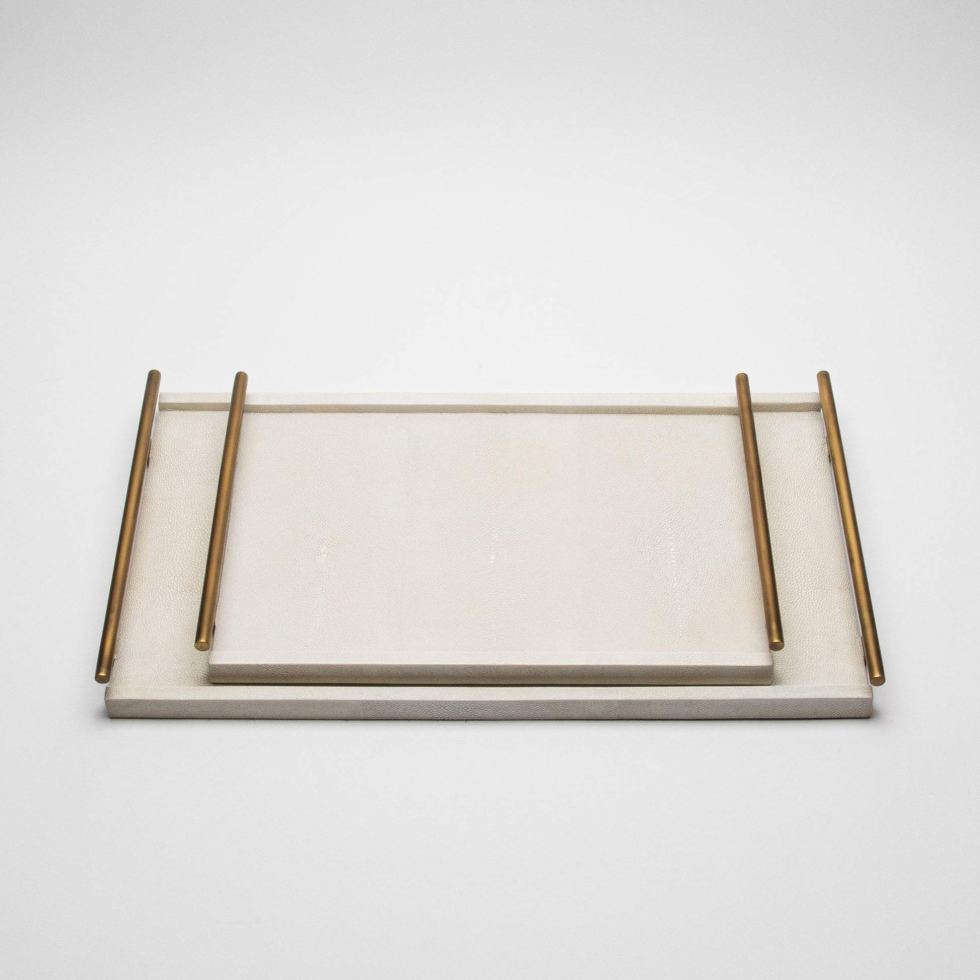 Rectangular Tray in Natural Cream Shagreen with Bronze Patina Brass by R&Y Augousti