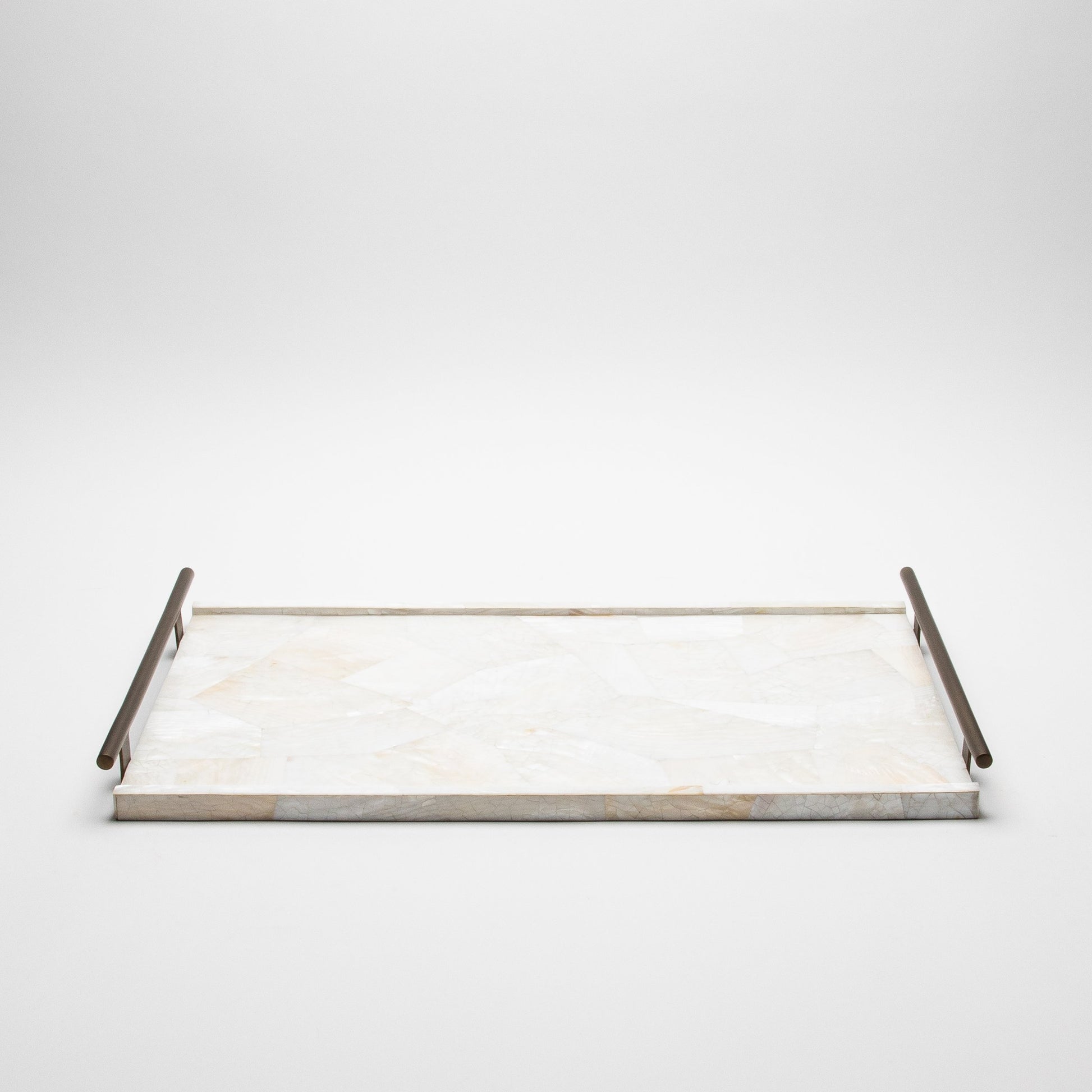 Rectangular Tray in Mother of Pearl with Bronze Patina Brass by R&Y Augousti